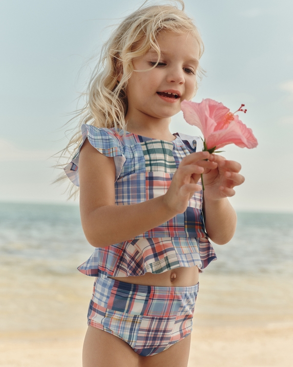 toddler two-piece swimsuit, Blue Plaid view 1