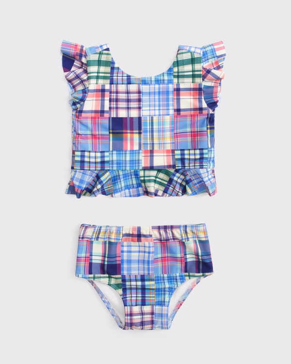 toddler two-piece swimsuit, Blue Plaid view 1