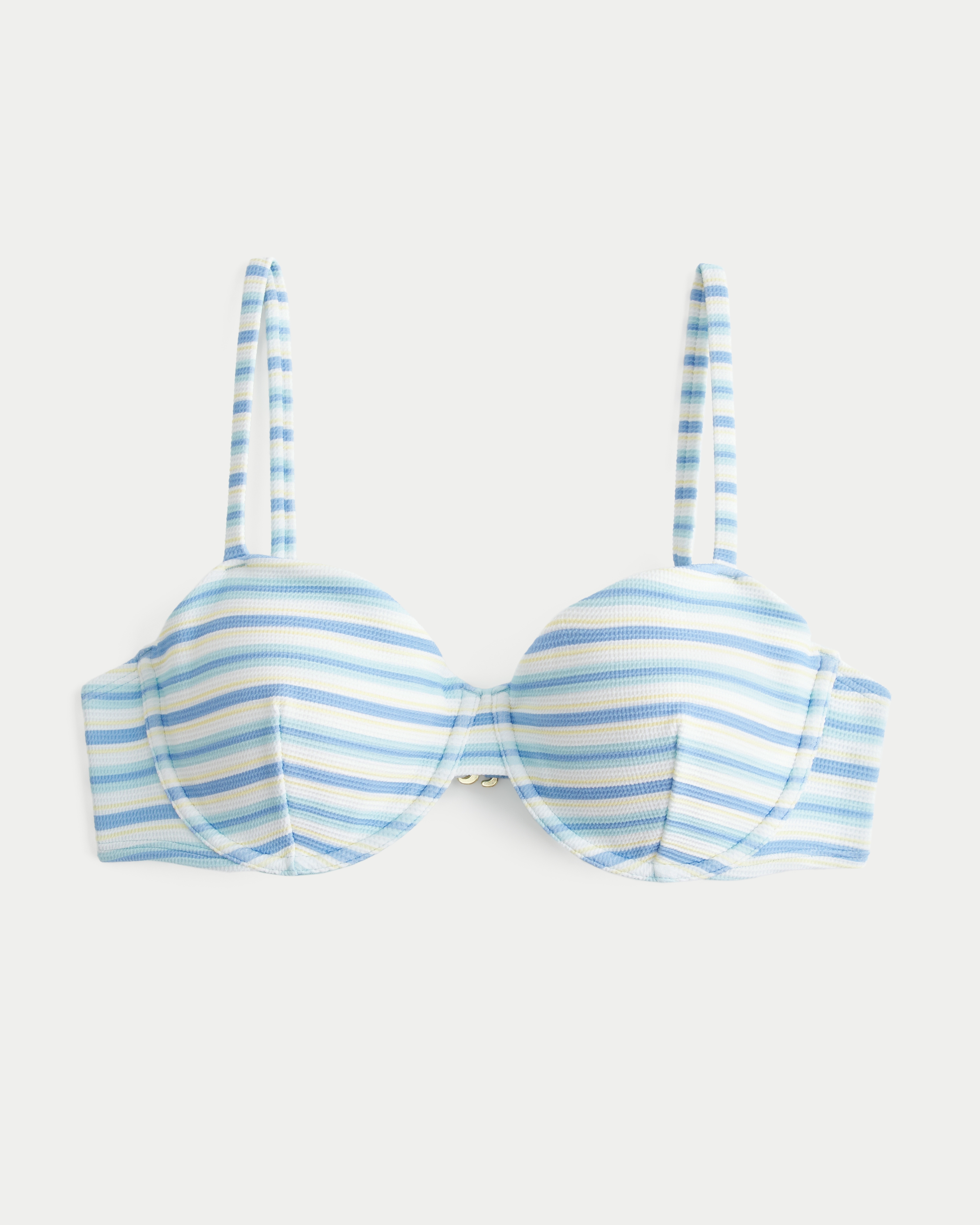 Верх бикини, балконет, вафельная ткань — Hollister, цвет: Светлый синий полосатый