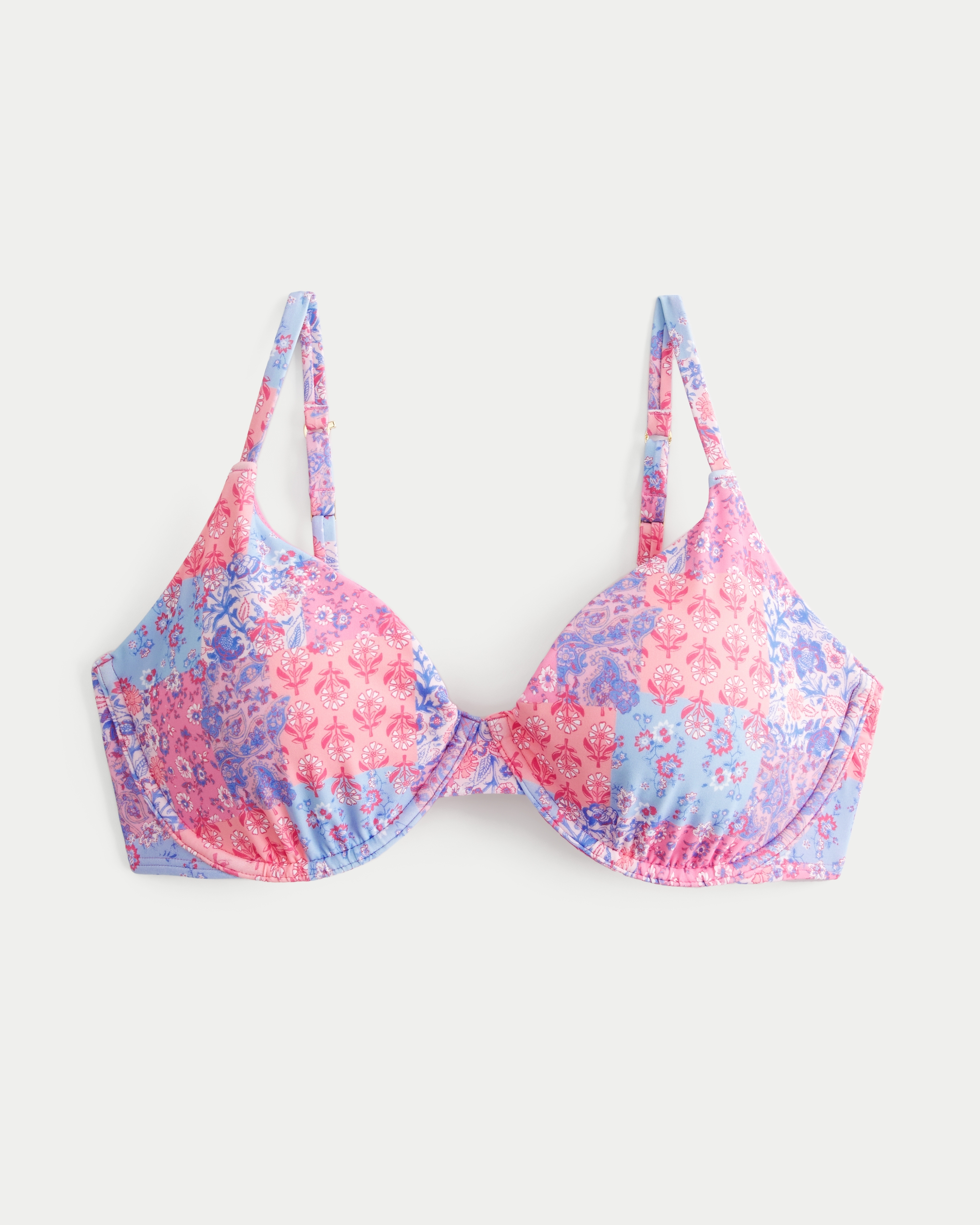 Верх бикини Curvy, на косточках, глубокий вырез — Hollister, цвет: Розовый с принтом