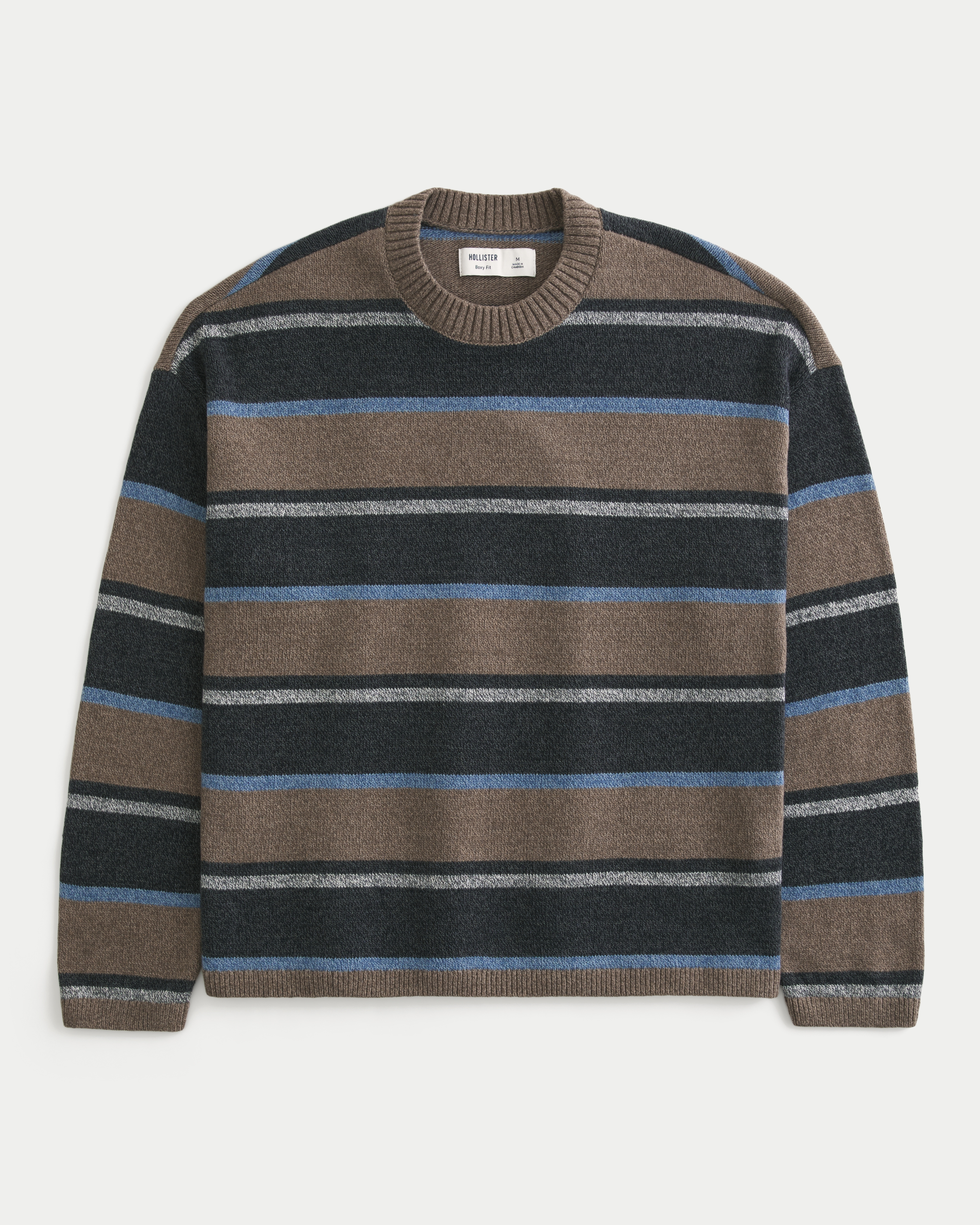 Мужской свитер Hollister Boxy Striped Crew, цвет: Коричневый полосатый, вариант 1 — фото 1