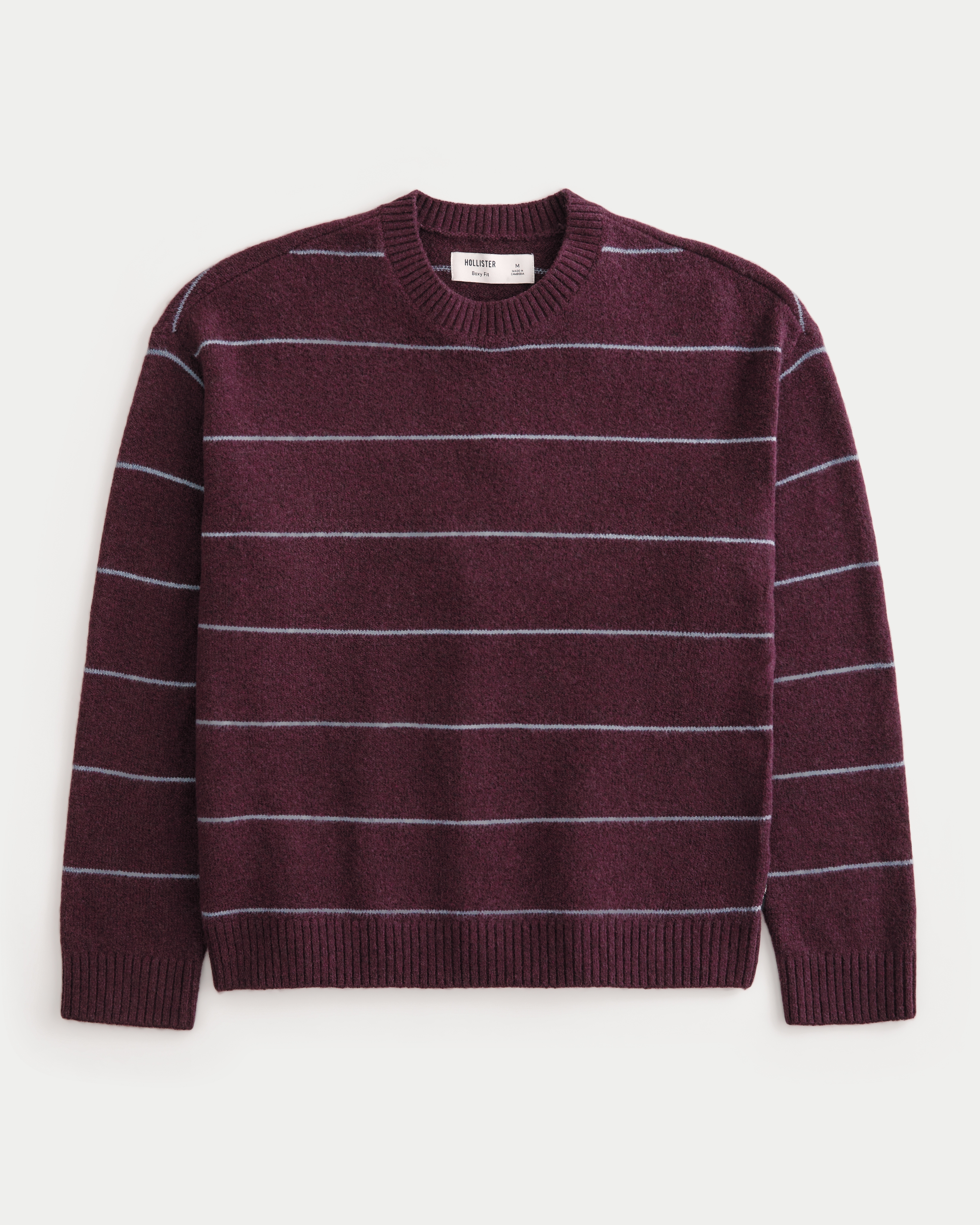 Мужской свитер Hollister Boxy Textural Crew, цвет: Бордовый полосатый