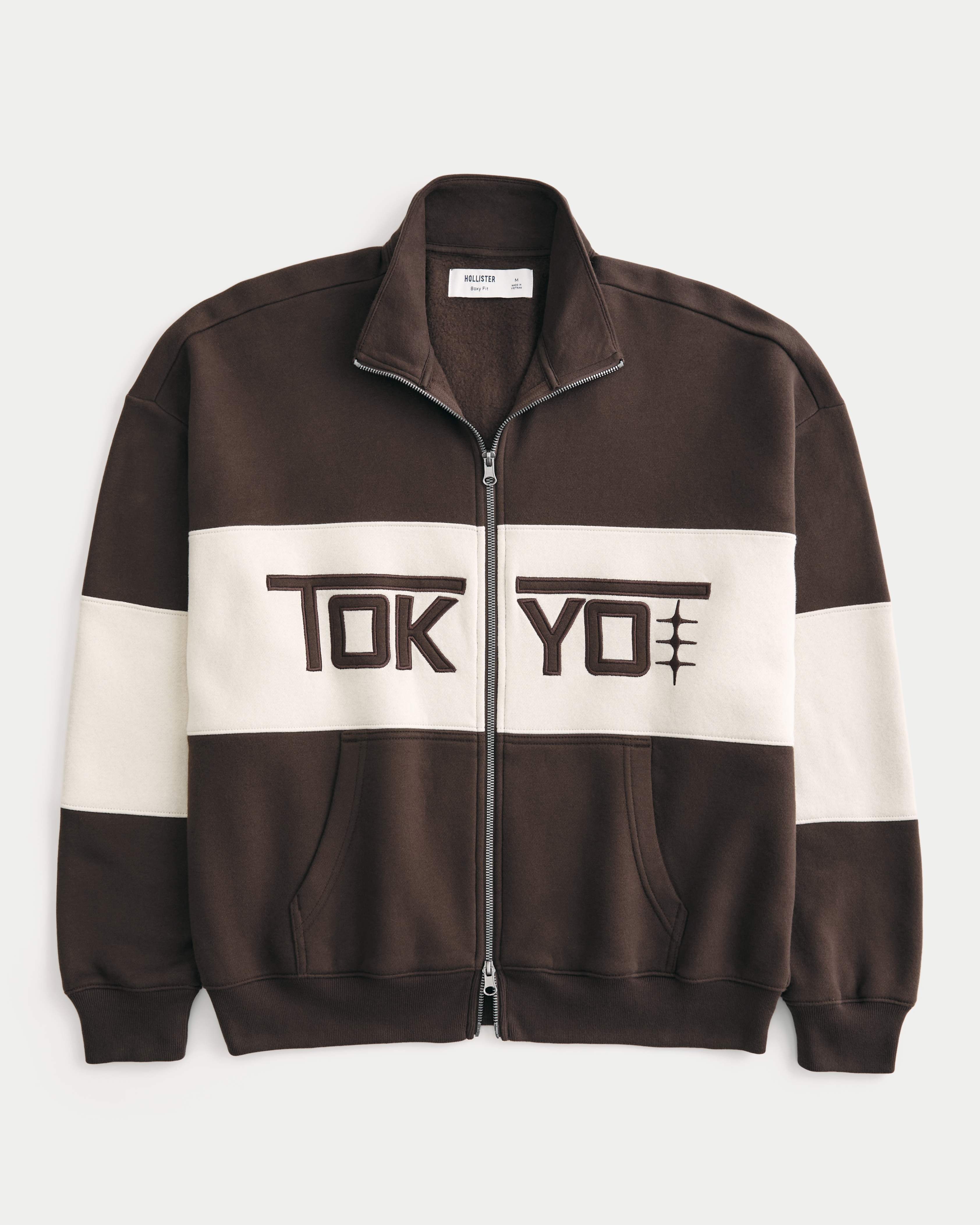 Мужская толстовка Hollister Boxy Zip-Up Tokyo Graphic, цвет: Тёмный коричневый