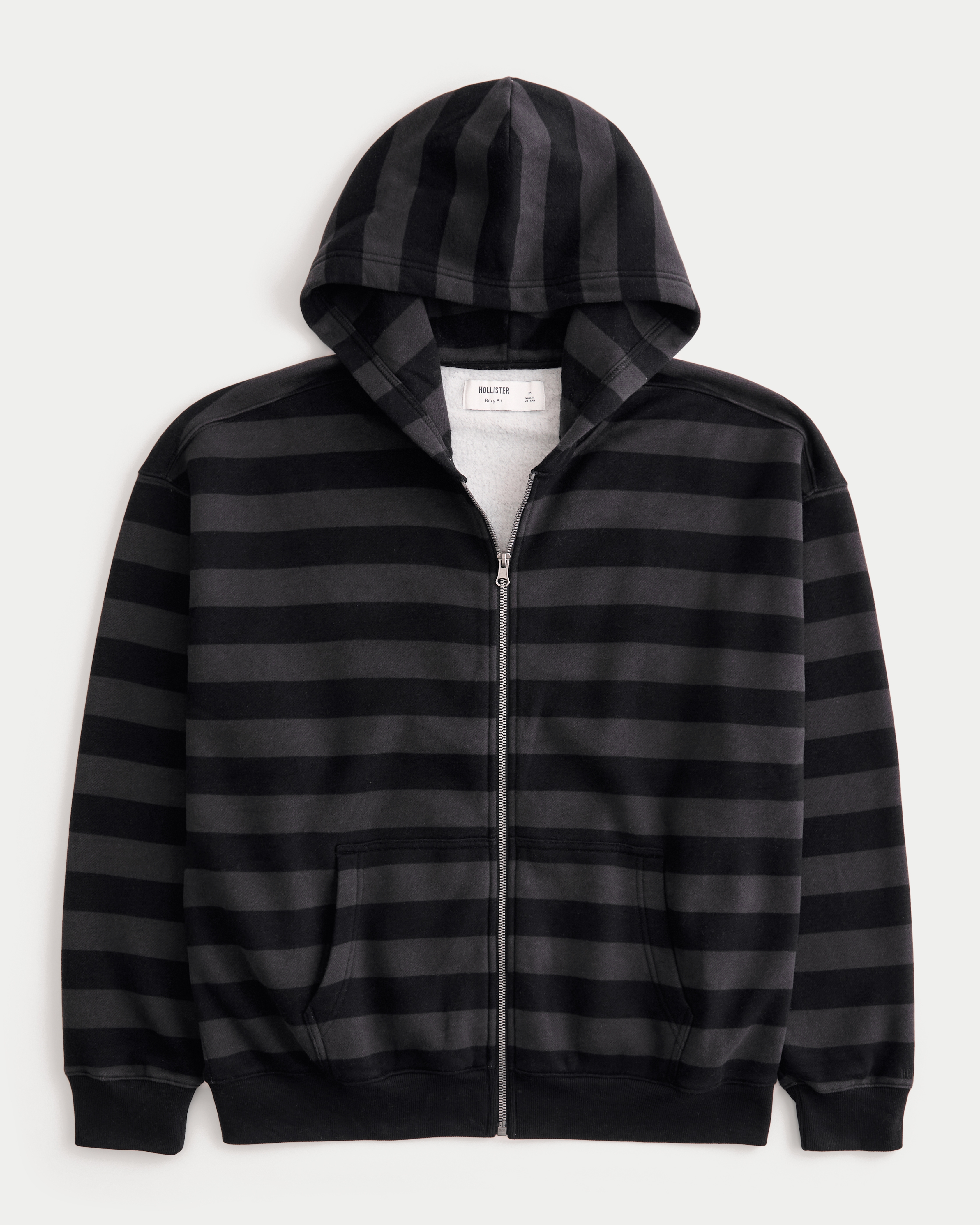 Мужское худи Hollister Boxy Striped Zip-Up, цвет: Чёрный полосатый — фото 1