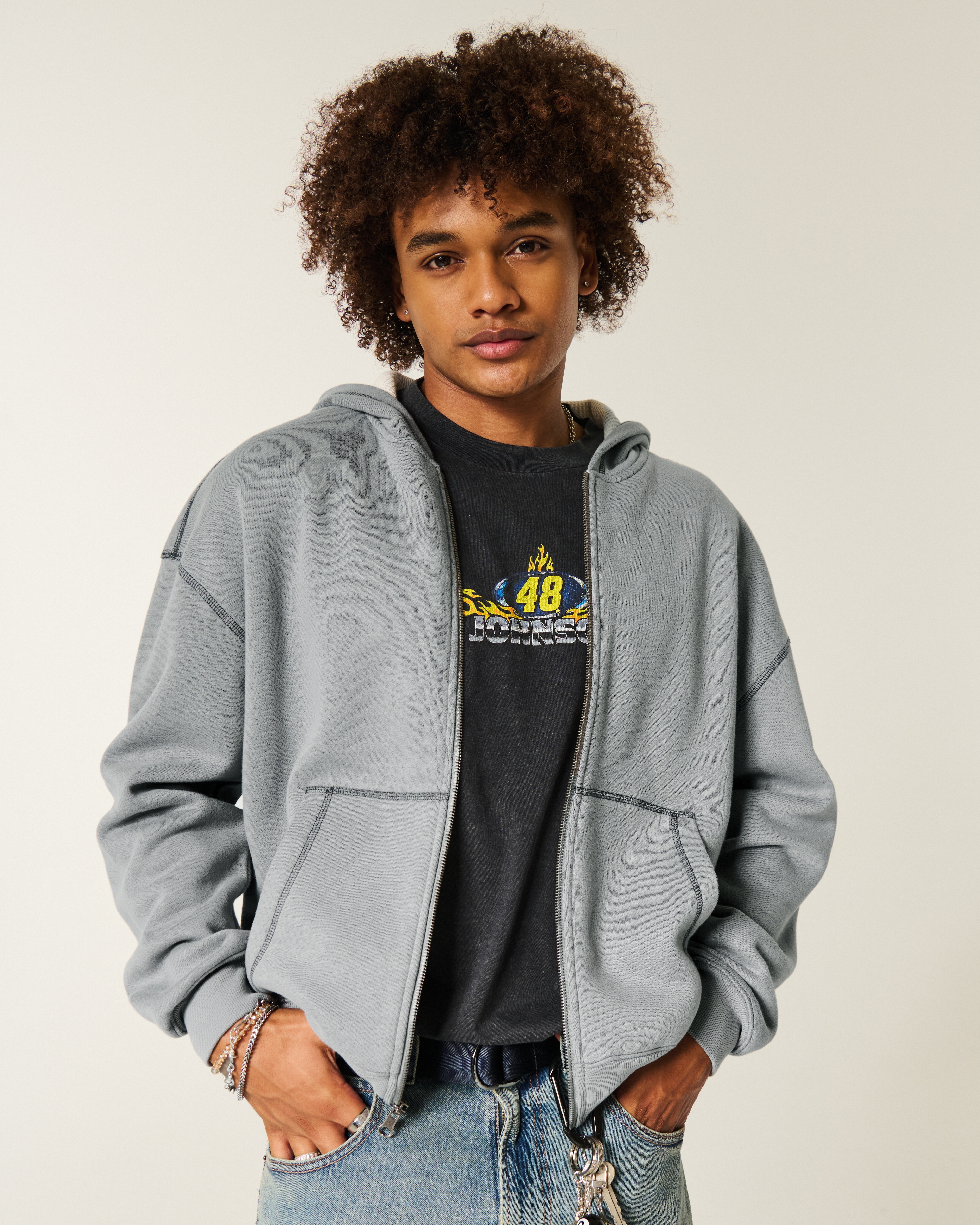 Мужские худи Hollister Boxy Thermal-Lined Zip-Up — фото 2