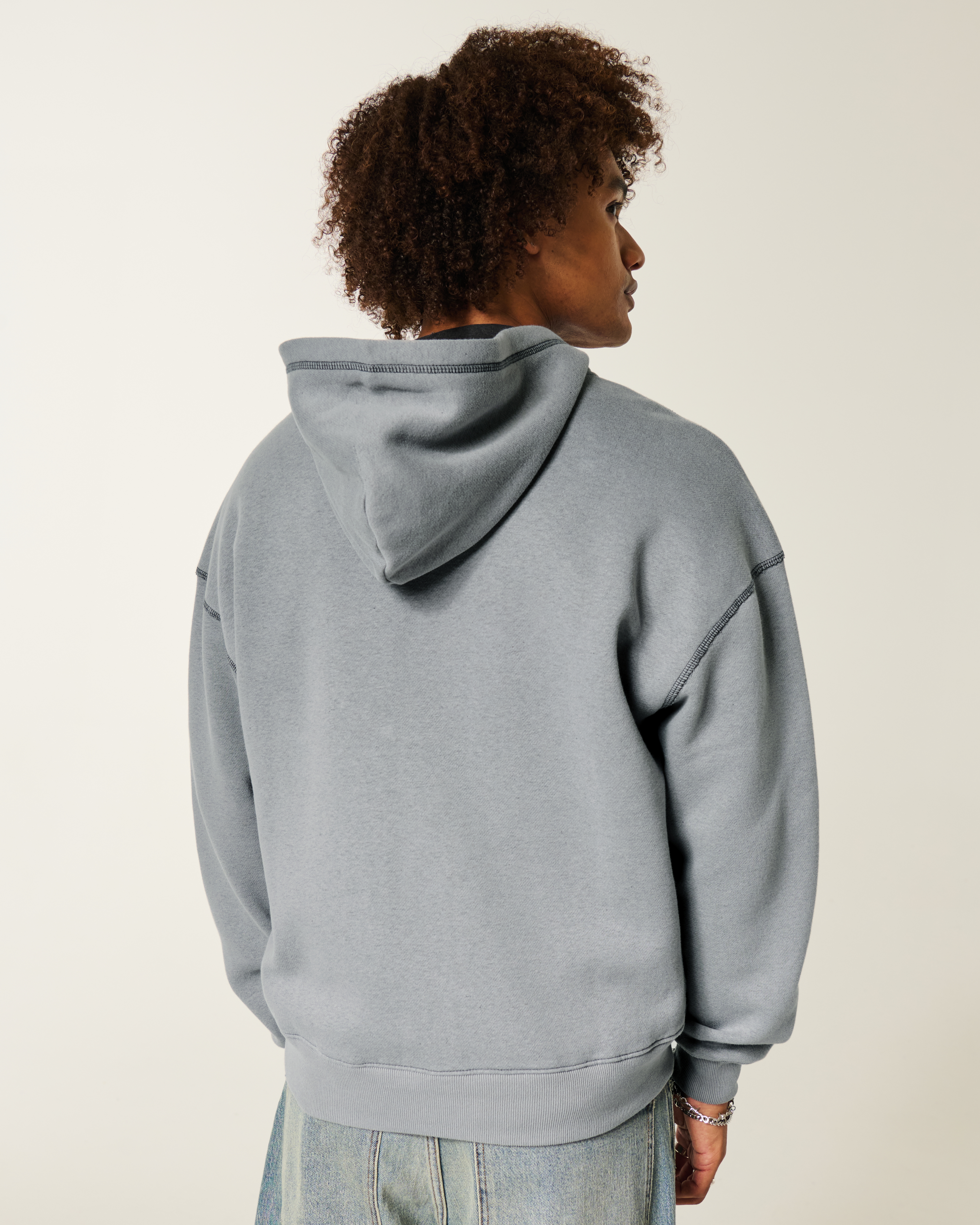 Мужские худи Hollister Boxy Thermal-Lined Zip-Up — фото 3