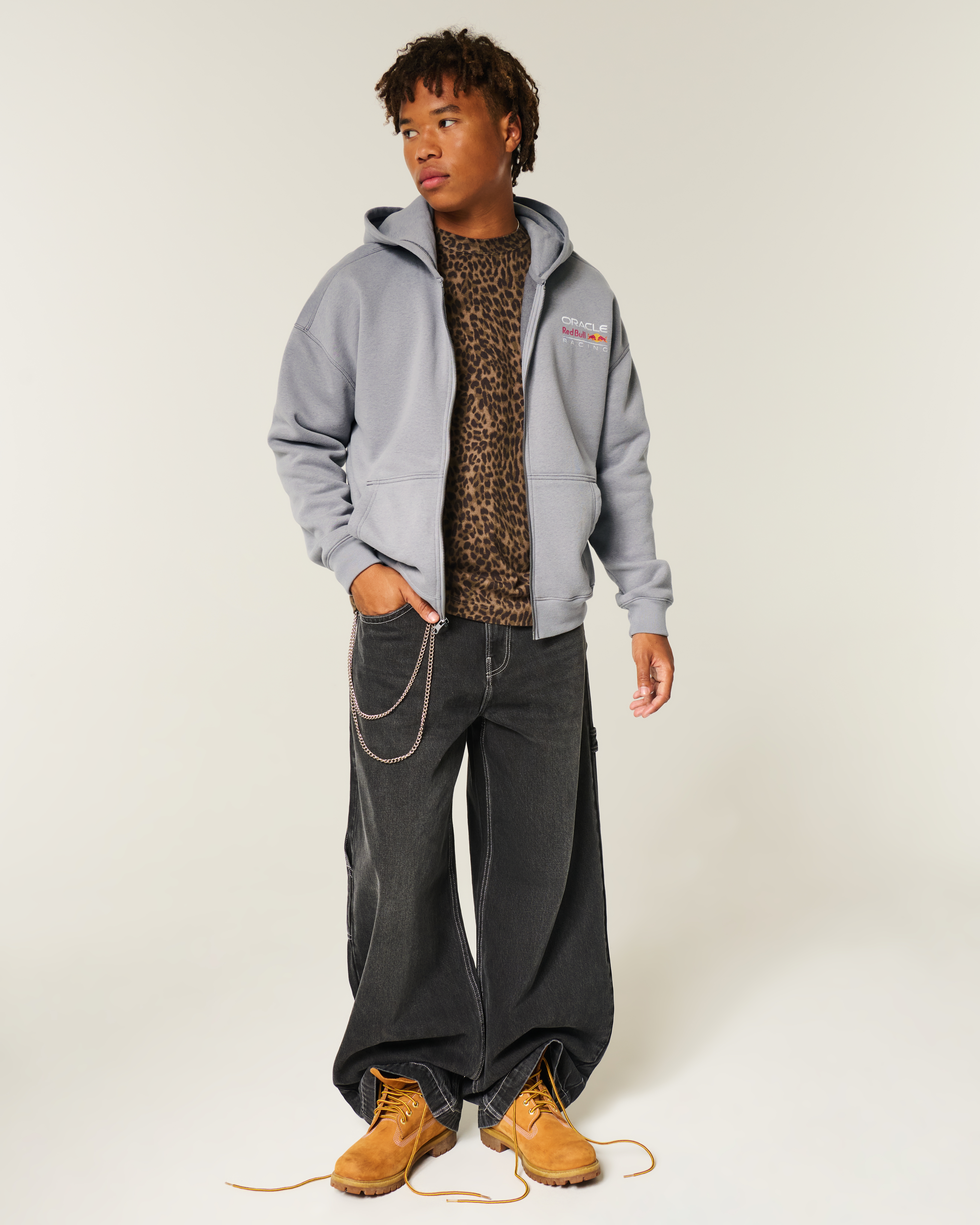 Мужские худи Hollister Boxy Oracle Red Bull Racing Graphic Zip-Up — фото 3