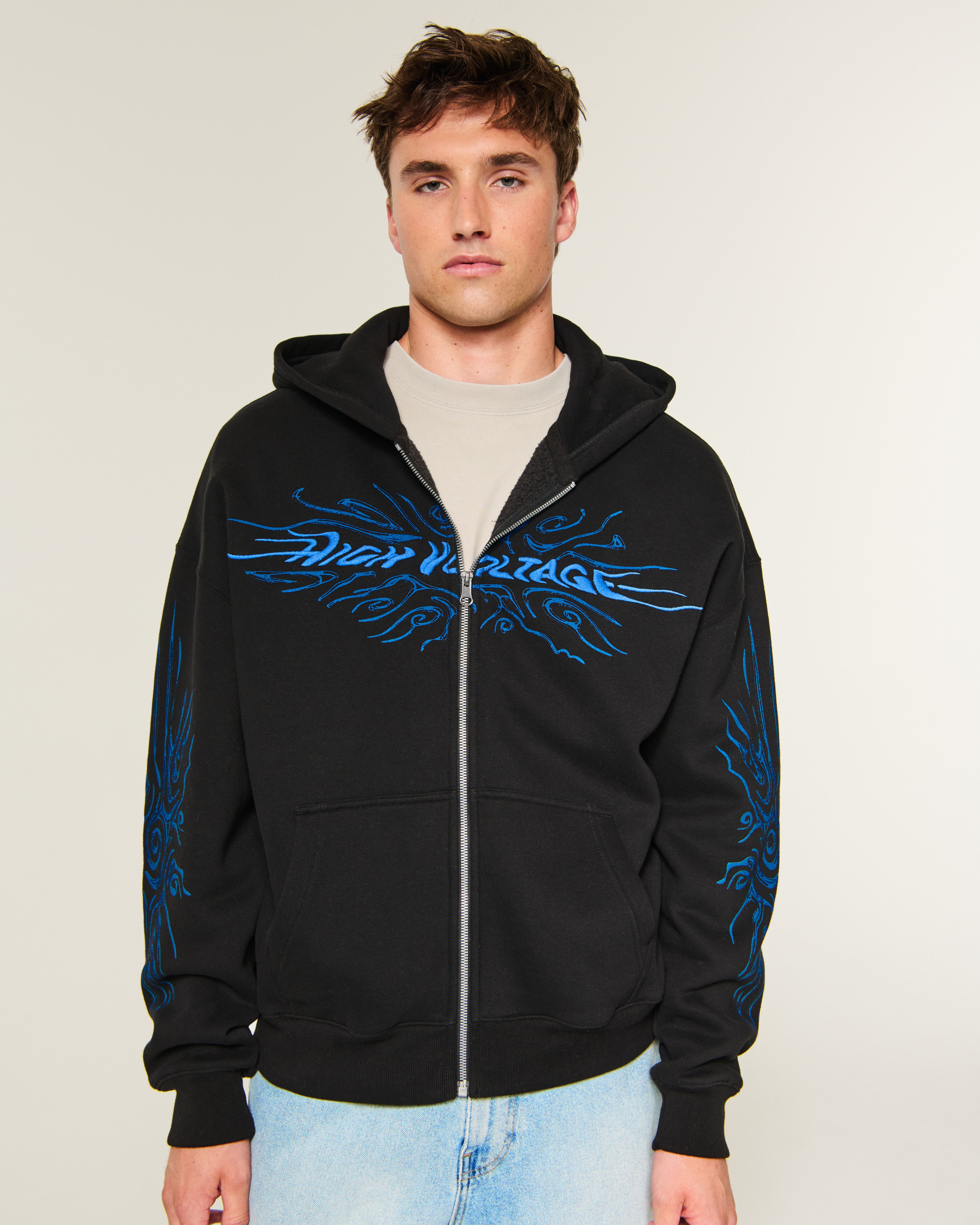 Мужские худи Hollister Boxy Zip-Up Embroidered Graphic — фото 2