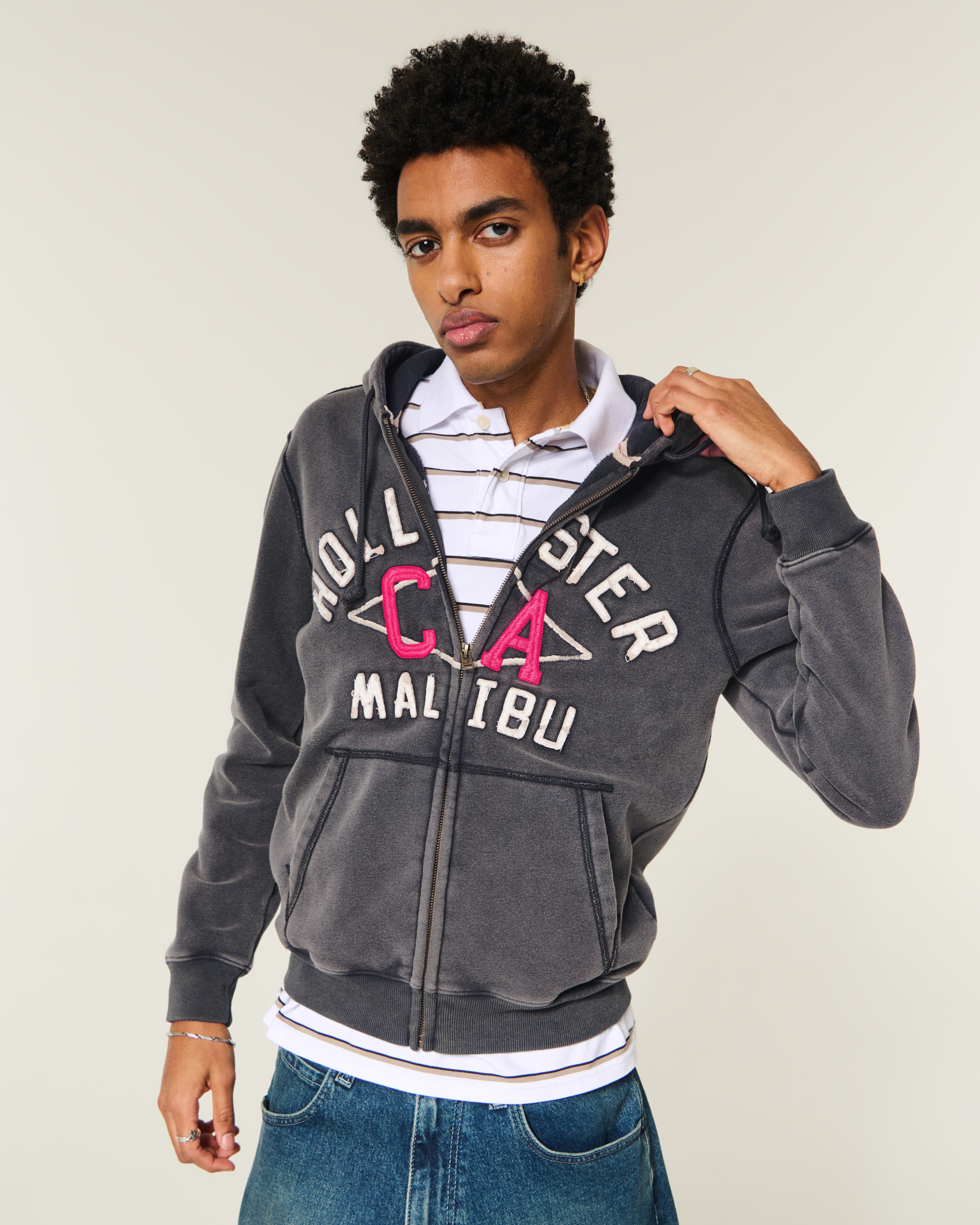 Мужские худи Hollister Washed Zip-Up Logo Graphic — фото 2