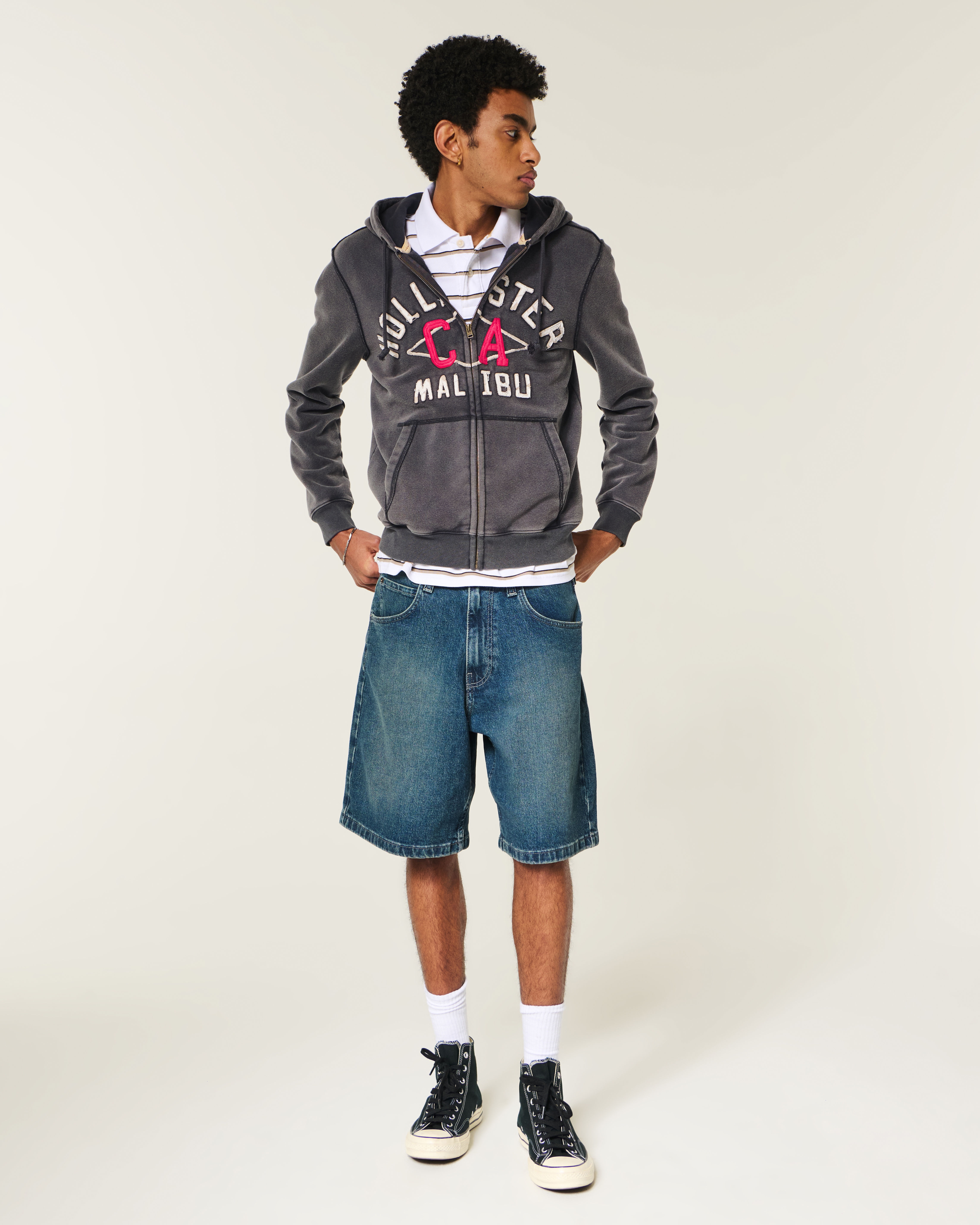 Мужские худи Hollister Washed Zip-Up Logo Graphic — фото 3