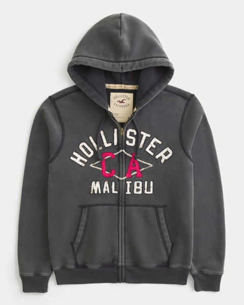 Мужские худи Hollister Washed Zip-Up Logo Graphic