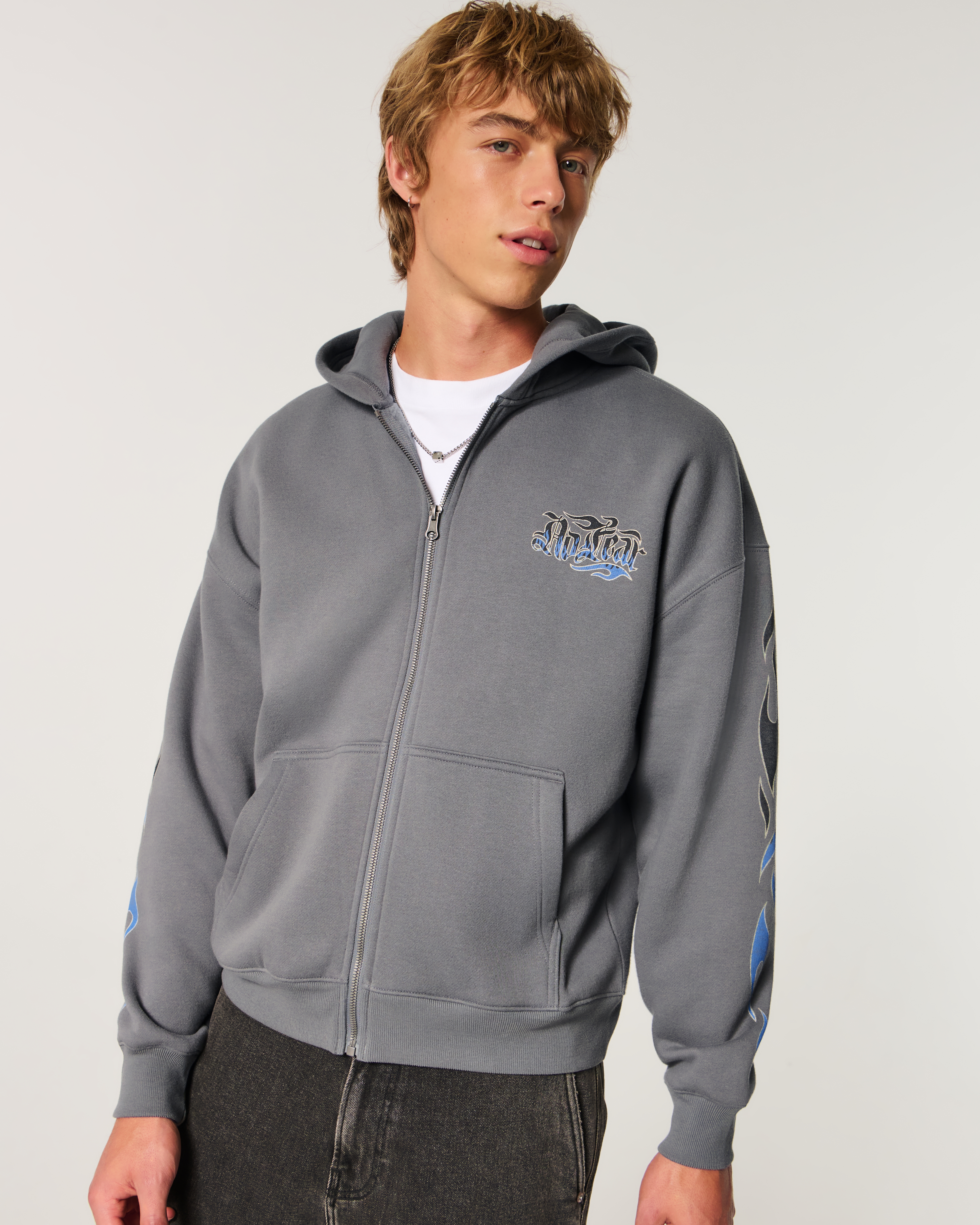 Мужские худи Hollister Boxy Zip-Up No Fear Graphic — фото 2