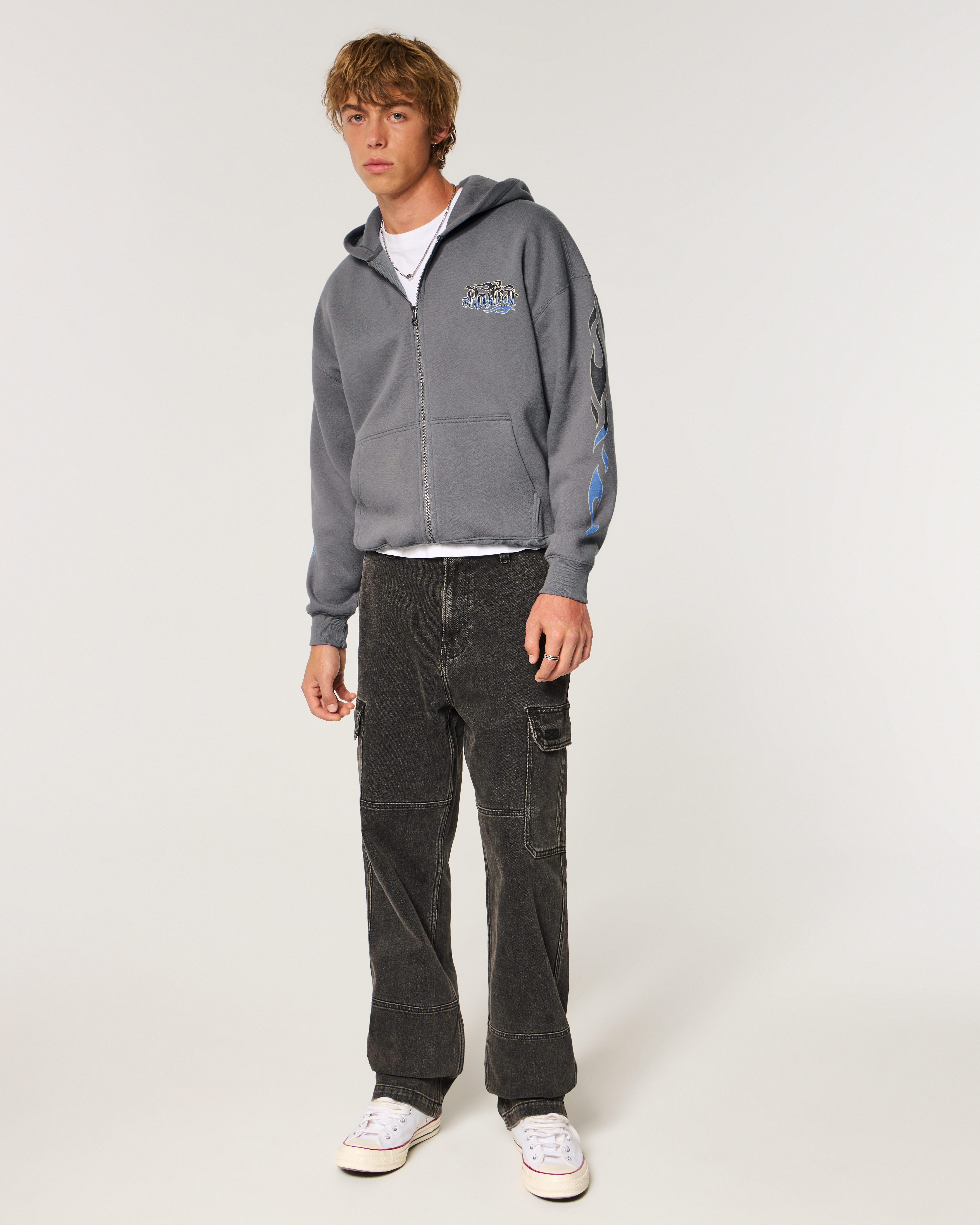 Мужские худи Hollister Boxy Zip-Up No Fear Graphic — фото 3