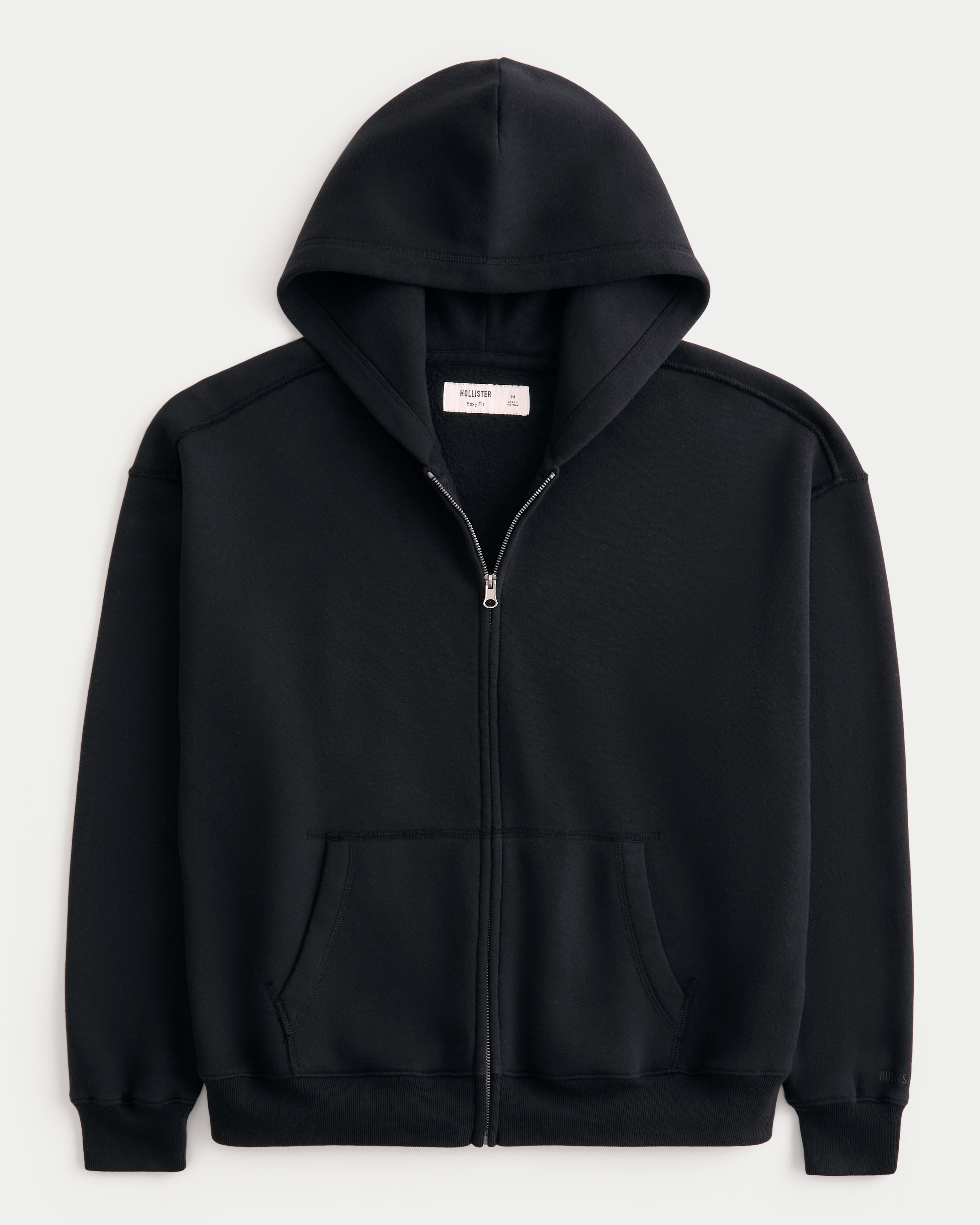 Мужское худи Hollister Boxy Zip-Up, цвет: Чёрный