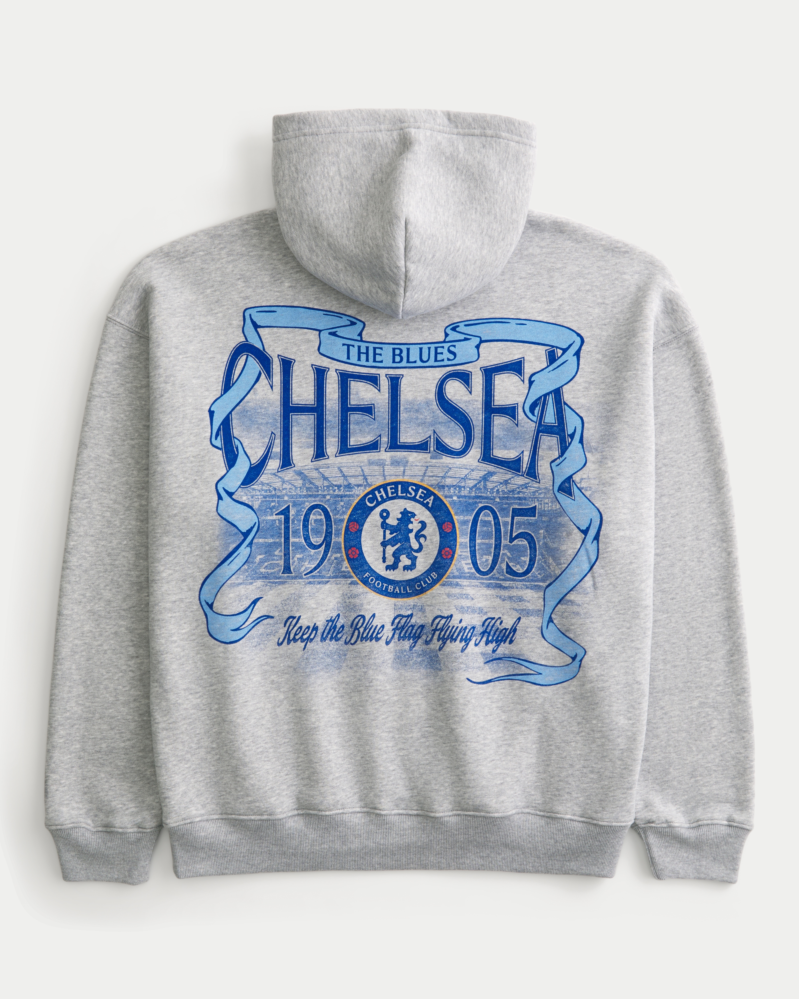 Мужское худи Hollister Chelsea F.C. Graphic, цвет: Меланжевый серый — фото 1