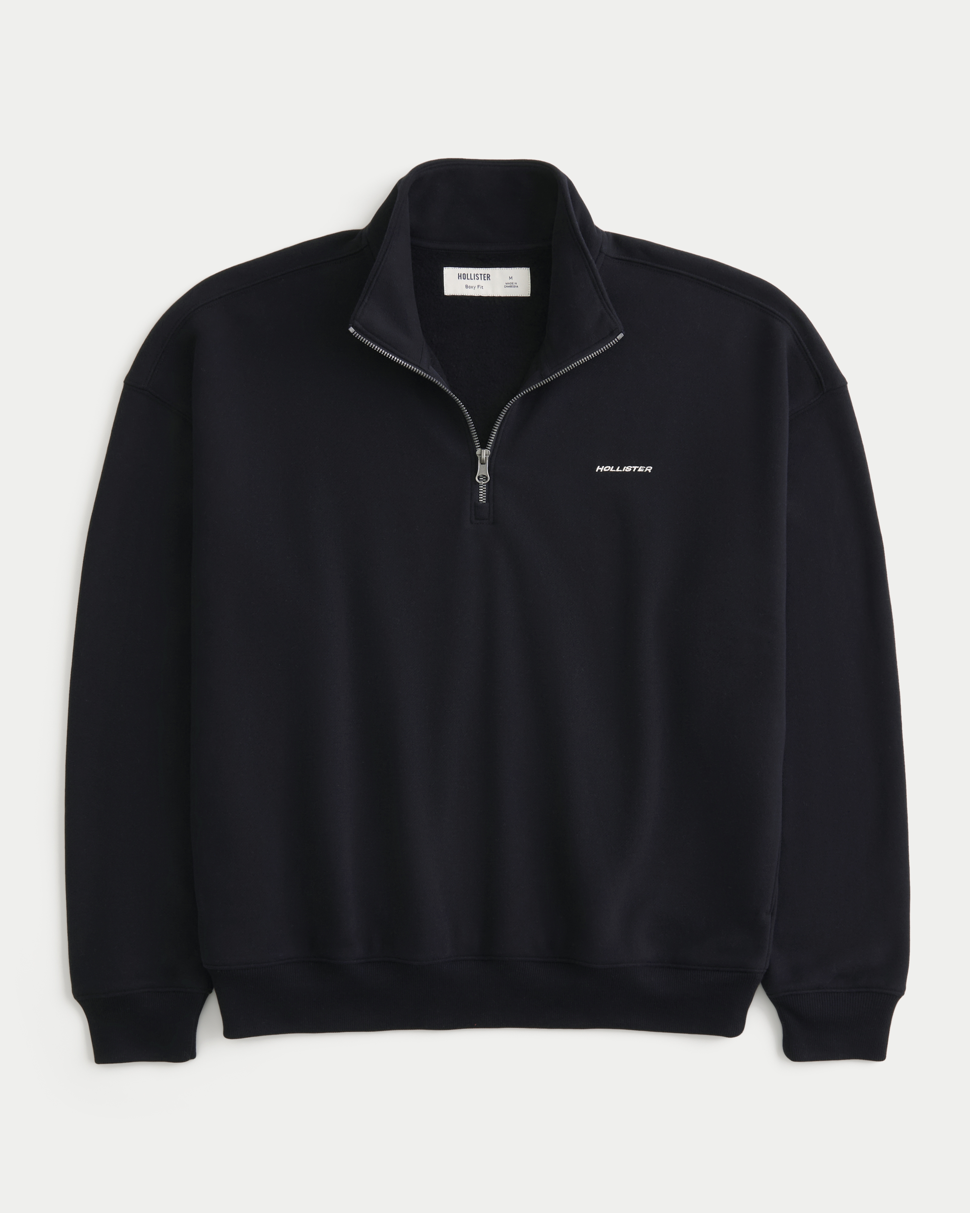 Мужская толстовка Hollister Feel Good Boxy Quarter-Zip Logo, цвет: Чёрный