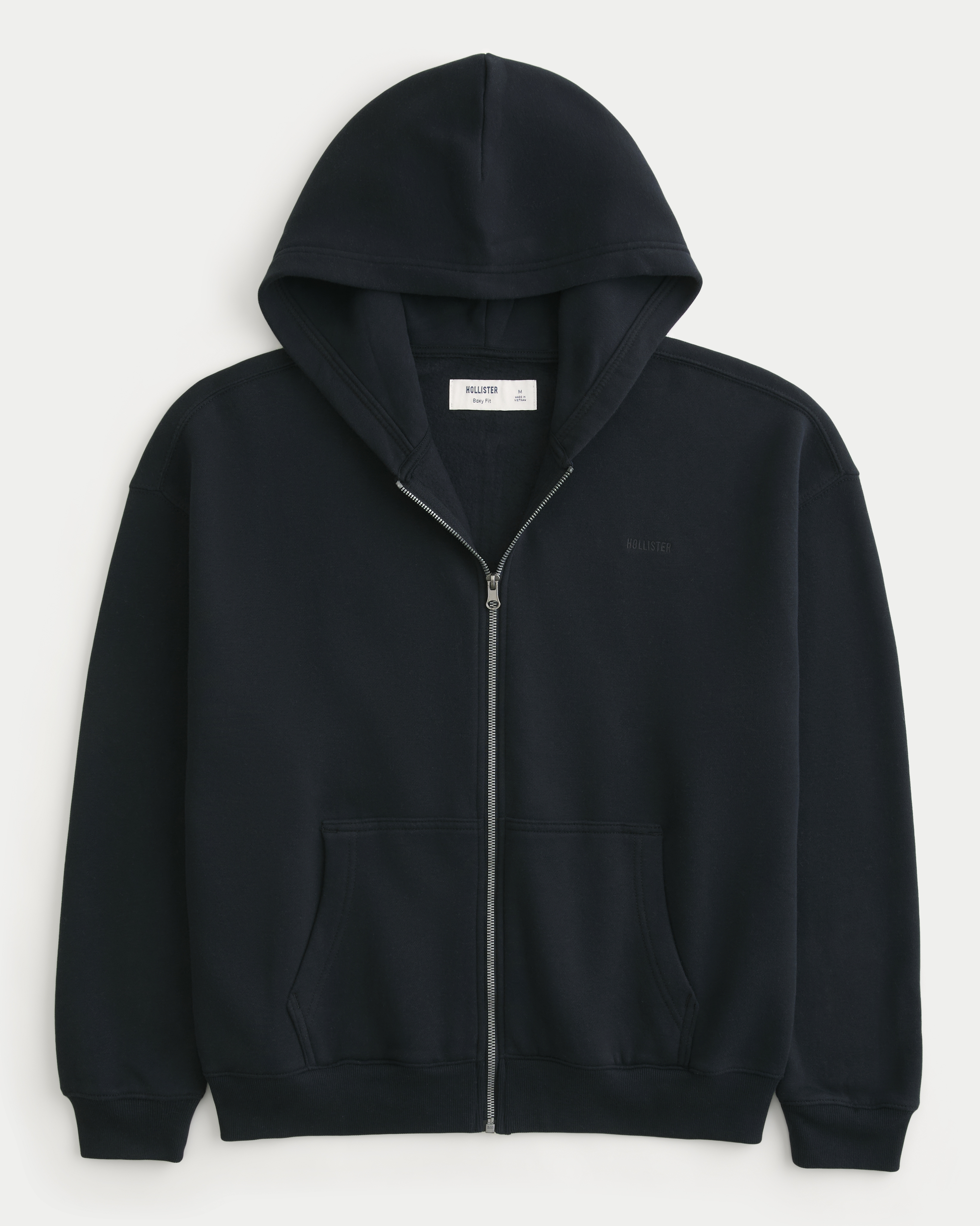 Мужское худи Hollister Boxy Zip-Up Logo, цвет: Чёрный — фото 1