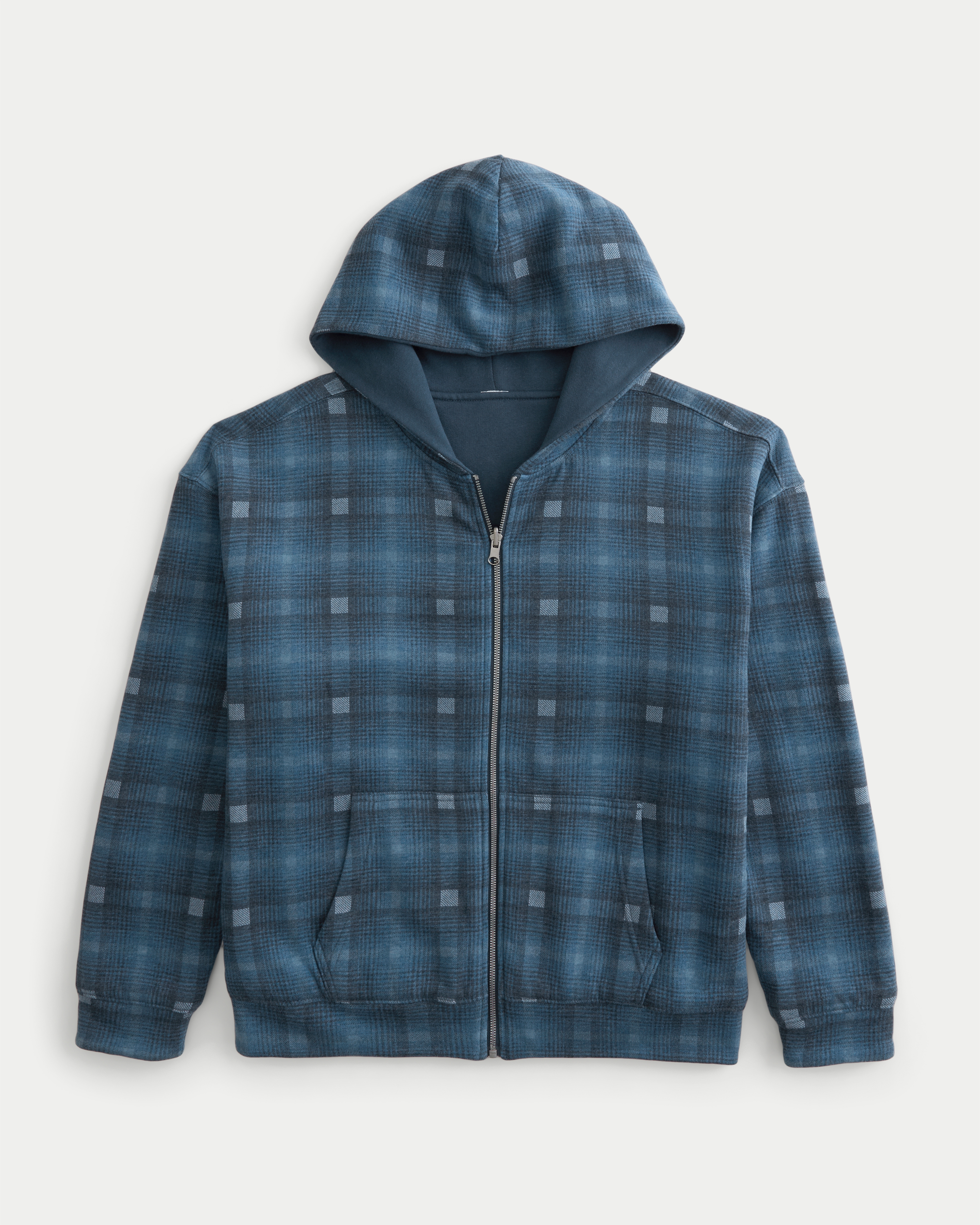 Мужское худи Hollister Boxy Reversible Zip-Up, цвет: Синий клетчатый