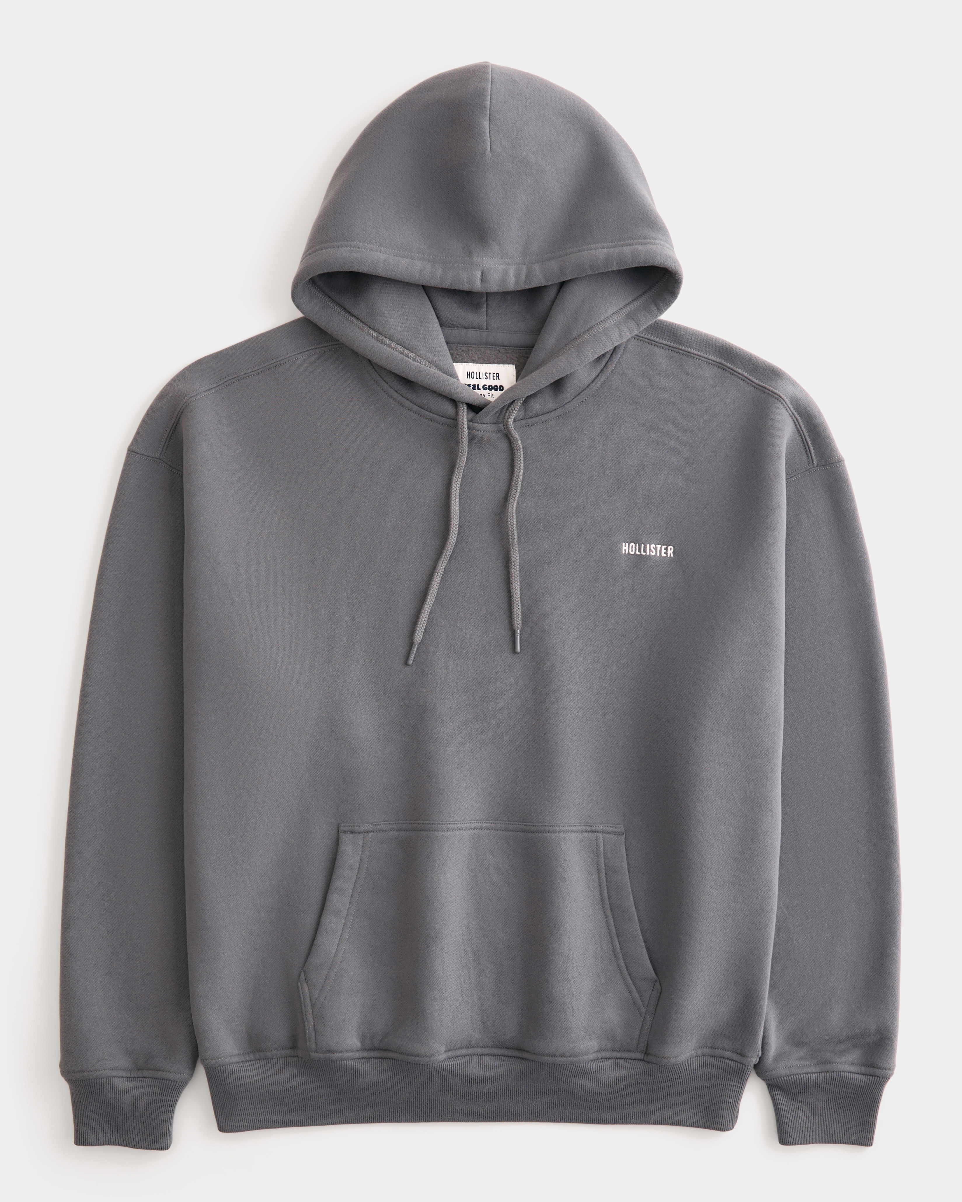 Мужское худи Hollister Feel Good Boxy Logo, цвет: Тёмный серый — фото 1