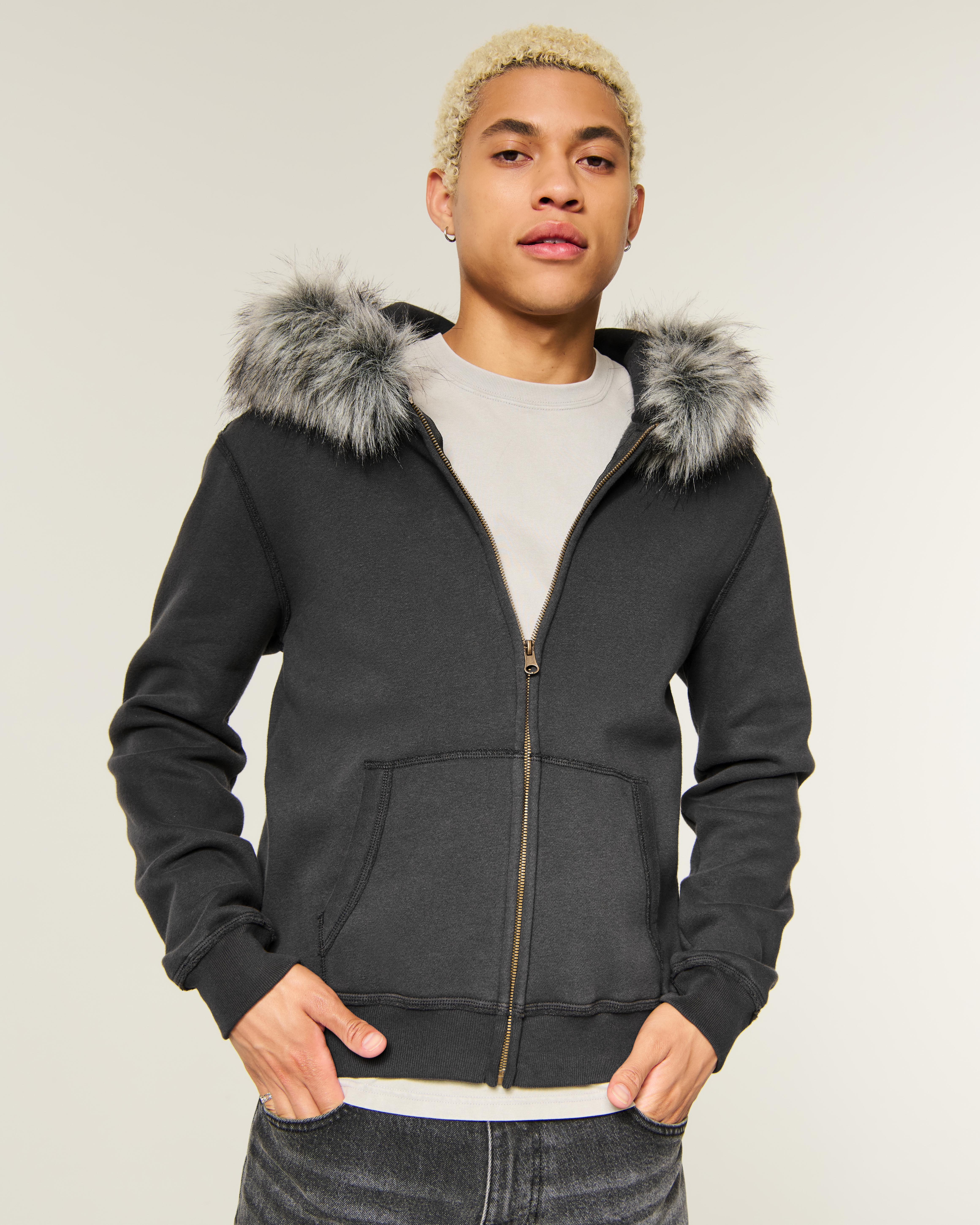 Мужские худи Hollister Faux Fur Trim Zip-Up — фото 2