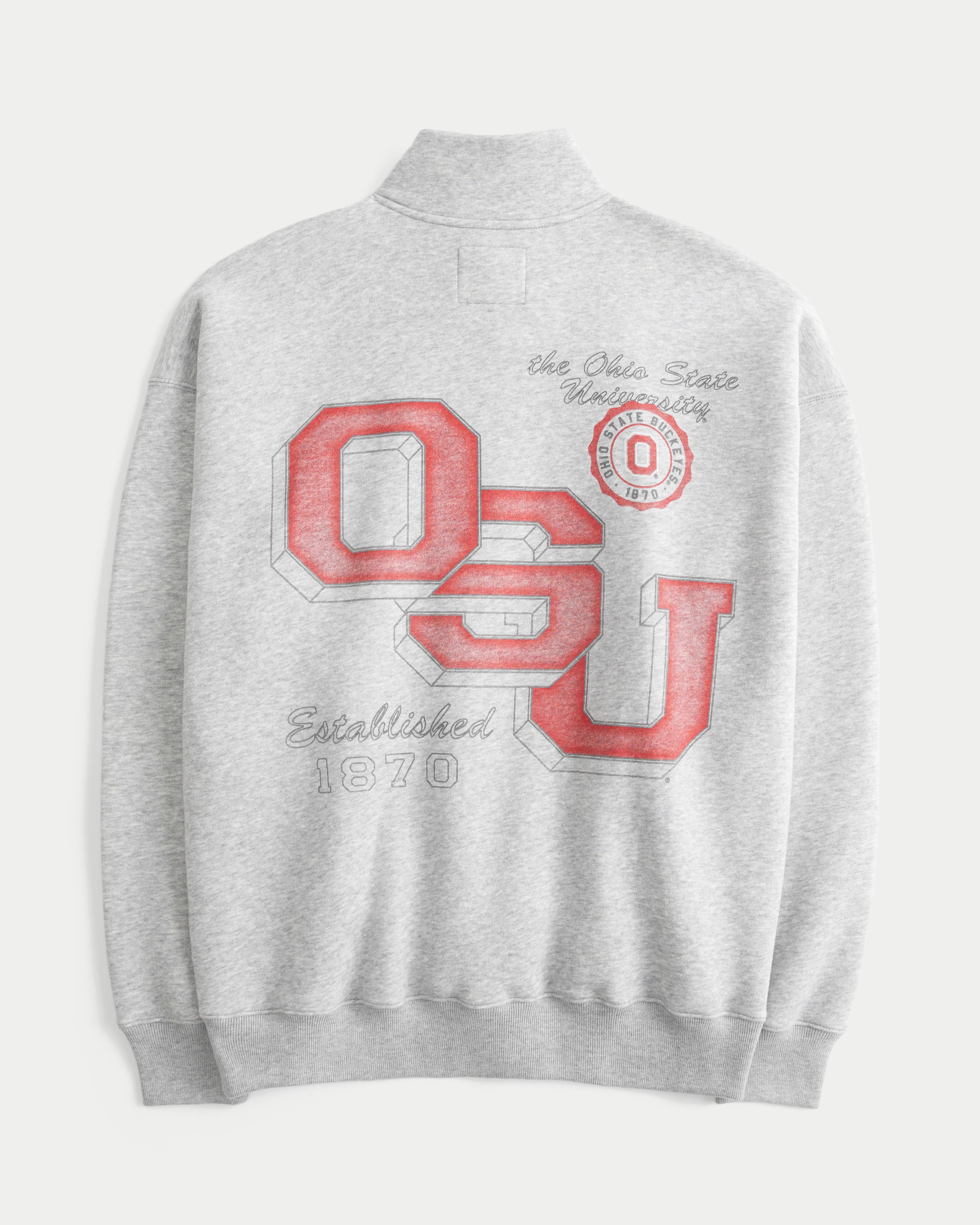 Мужская толстовка Hollister Boxy The Ohio State University Buckeyes Graphic Quarter-Zip, цвет: Светлый меланжевый серый — фото 1