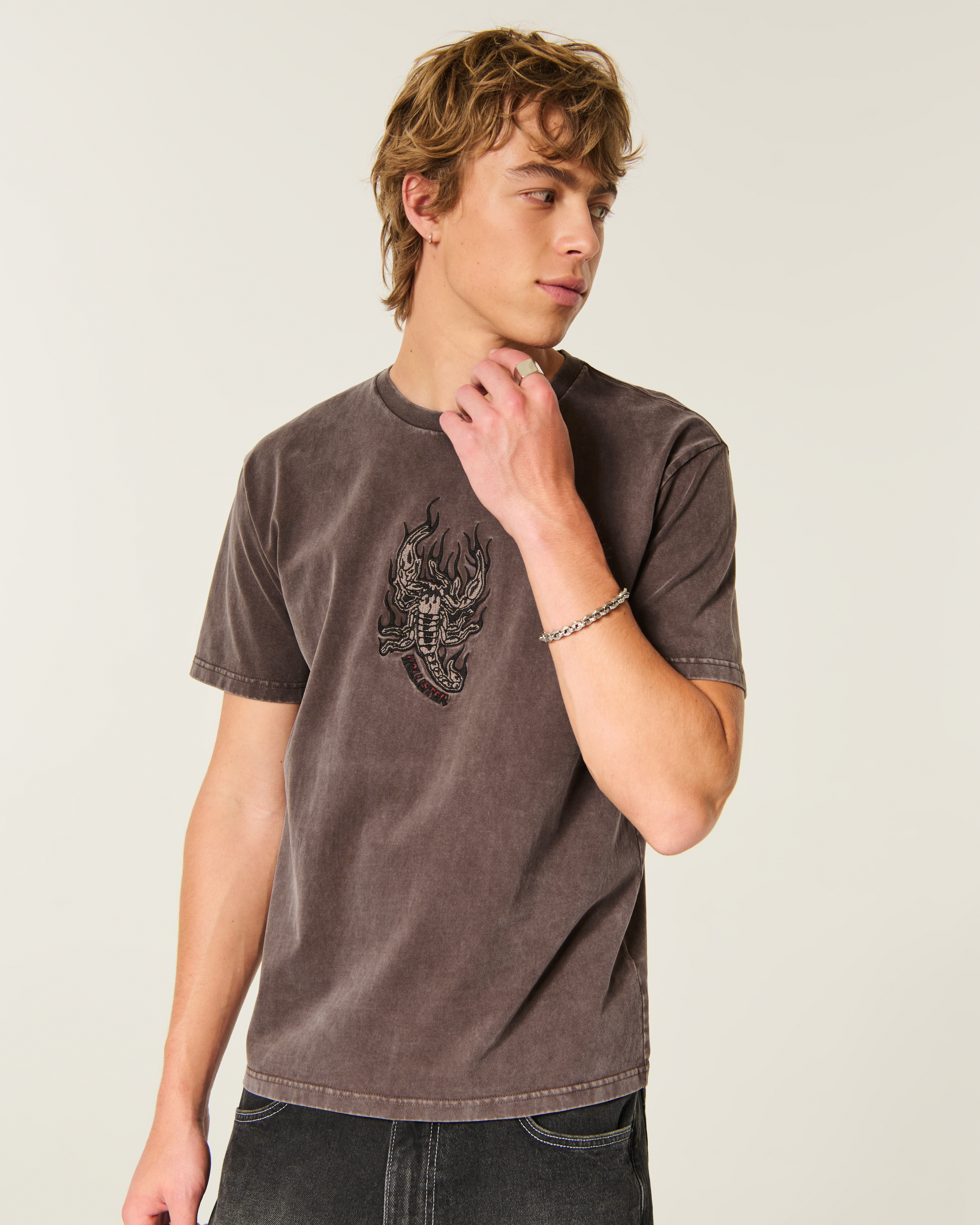 Мужские футболки Hollister Relaxed Heavyweight Scorpion Graphic Tee — фото 2