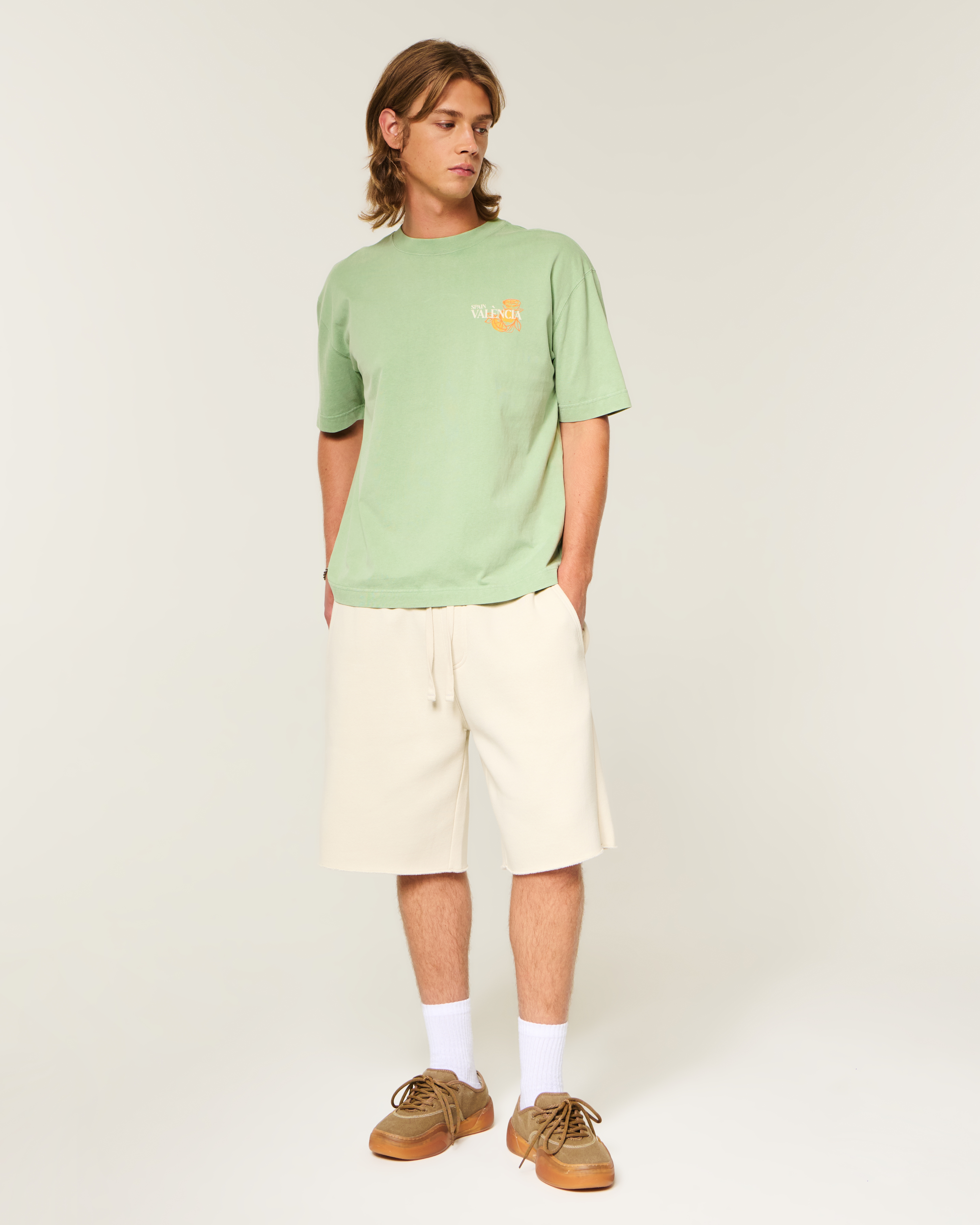 Мужская футболка Hollister Boxy Heavyweight València Spain Graphic, цвет: Зелёный — фото 3