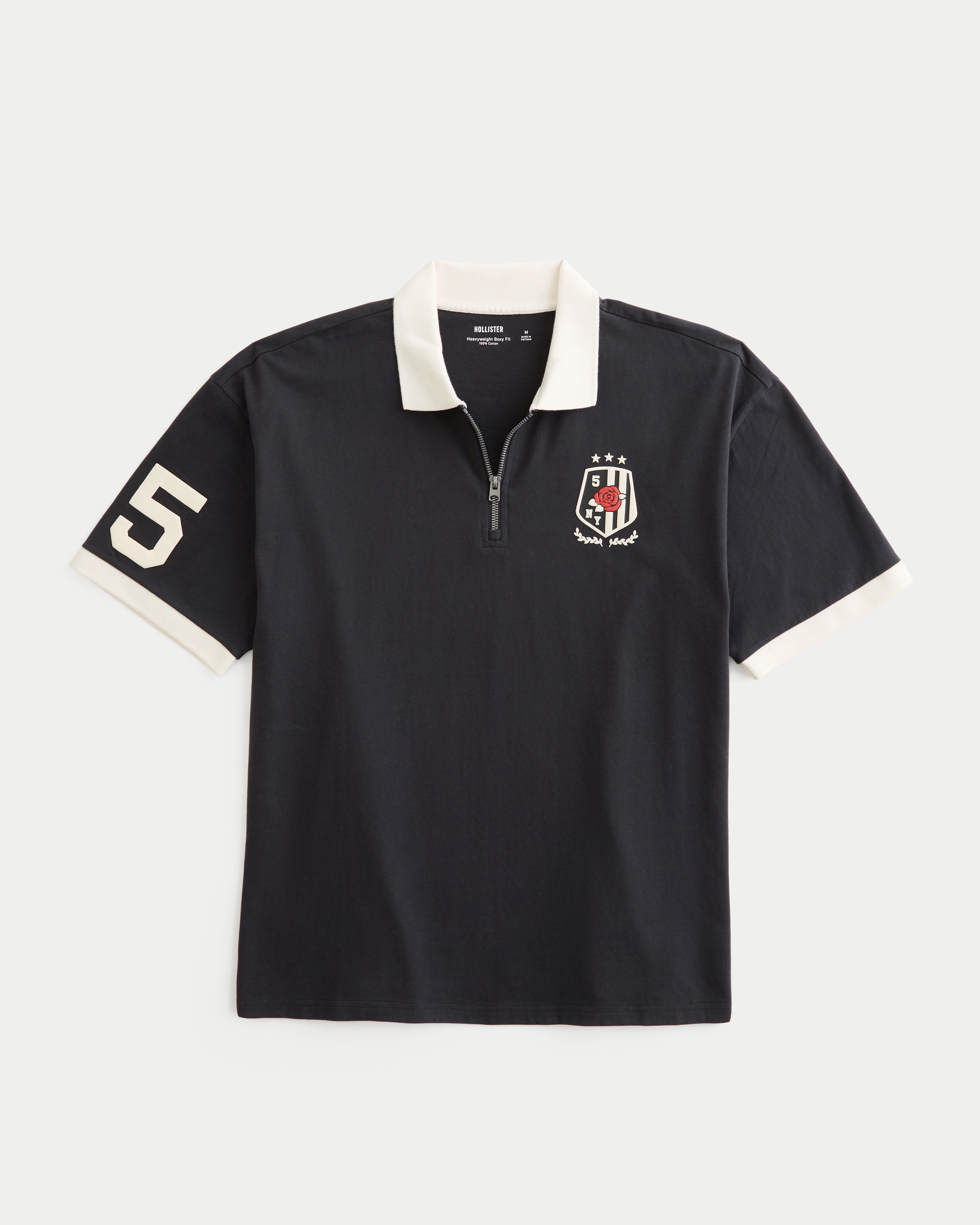 Мужское поло Hollister Boxy Heavyweight Zip-Up Tokyo Graphic Polo, цвет: Угольный — фото 1