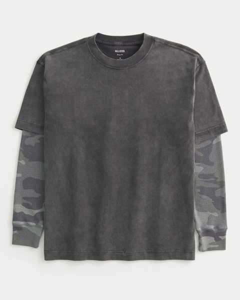 Мужские футболки Hollister Layered 2-in-1 Long-Sleeve Crew T-Shirt