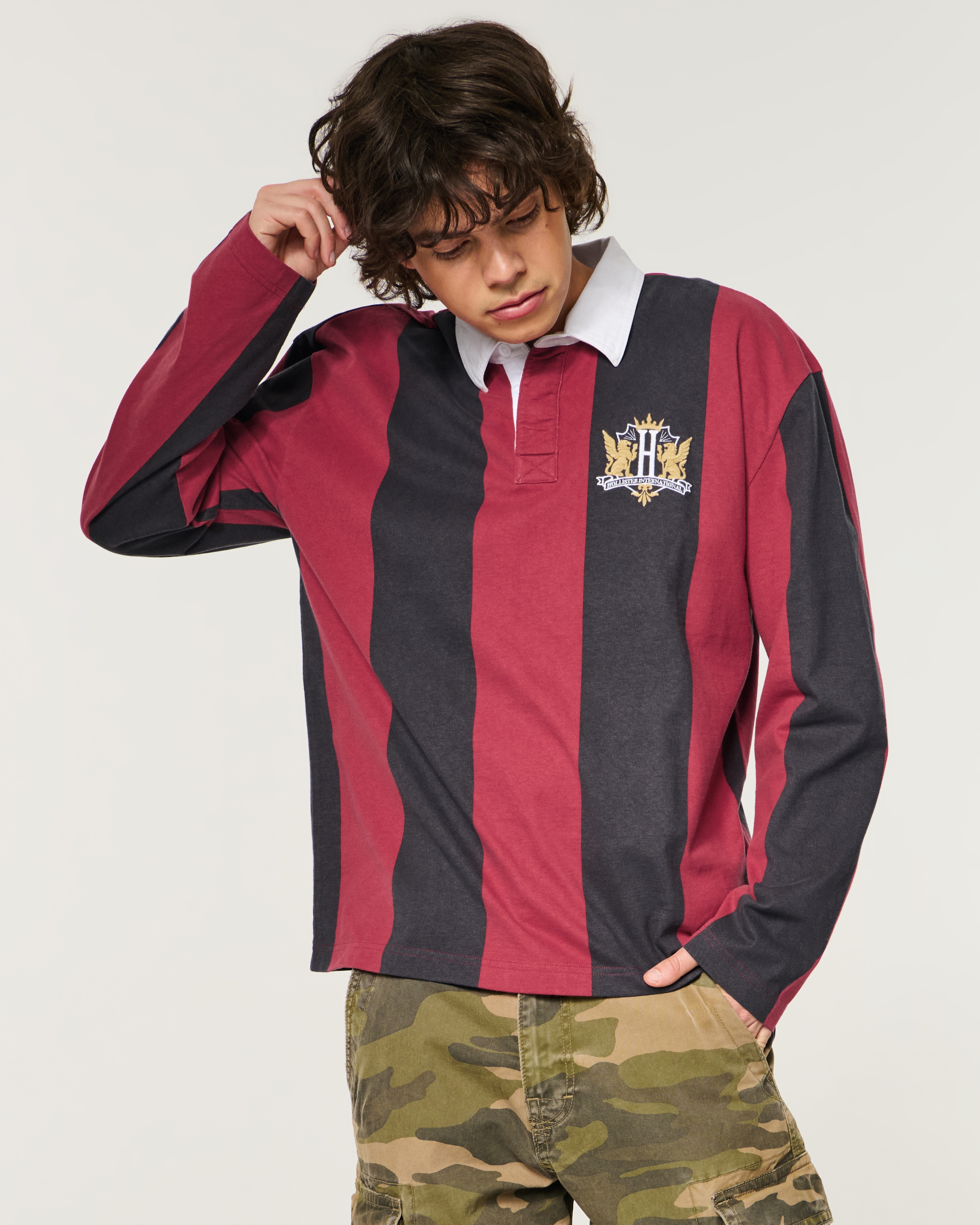 Мужские топы Hollister Boxy Long-Sleeve Logo Graphic Rugby Polo — фото 2