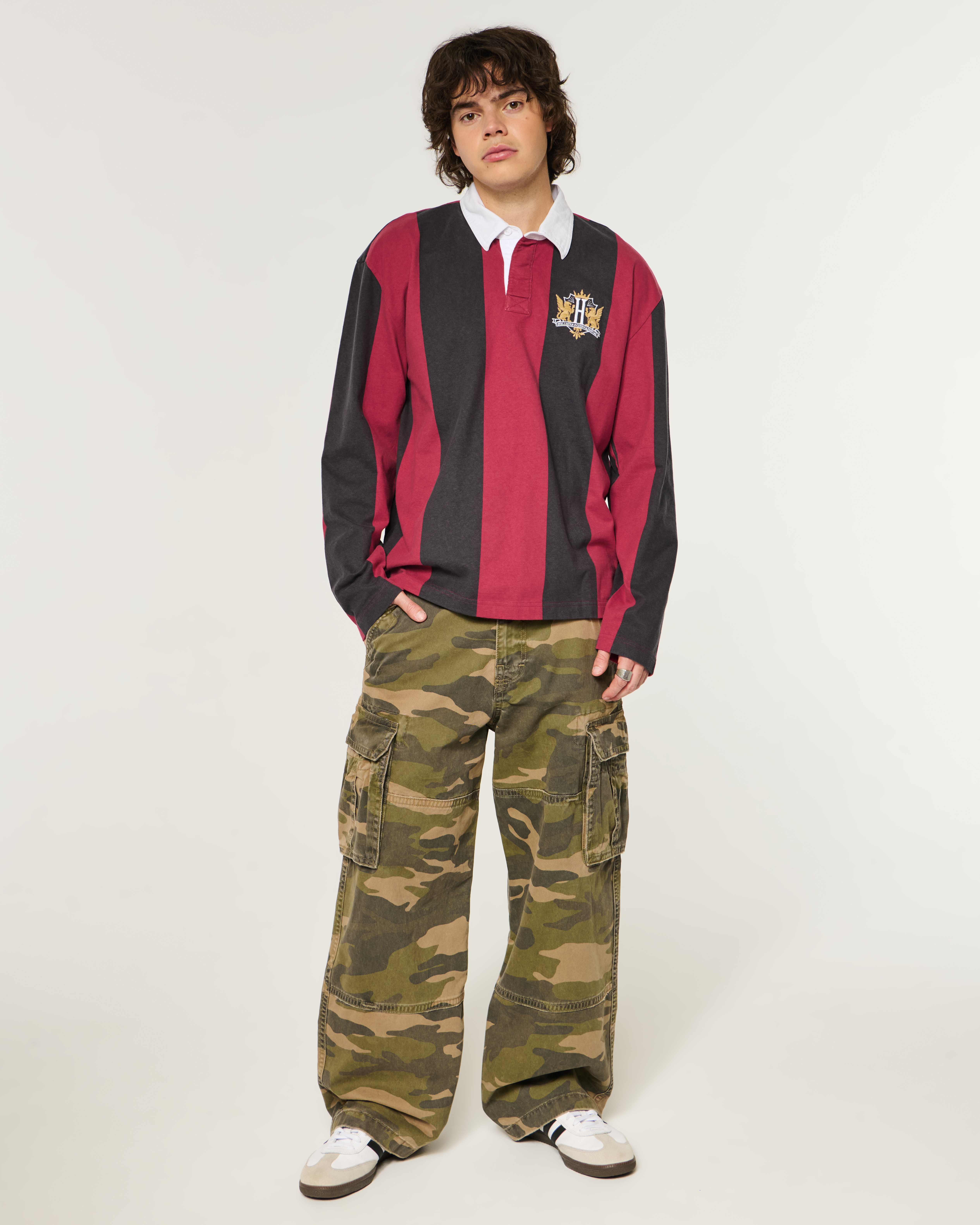 Мужские топы Hollister Boxy Long-Sleeve Logo Graphic Rugby Polo — фото 3
