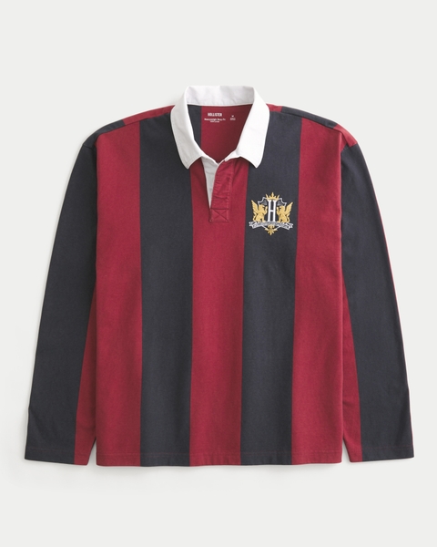 Мужские топы Hollister Boxy Long-Sleeve Logo Graphic Rugby Polo