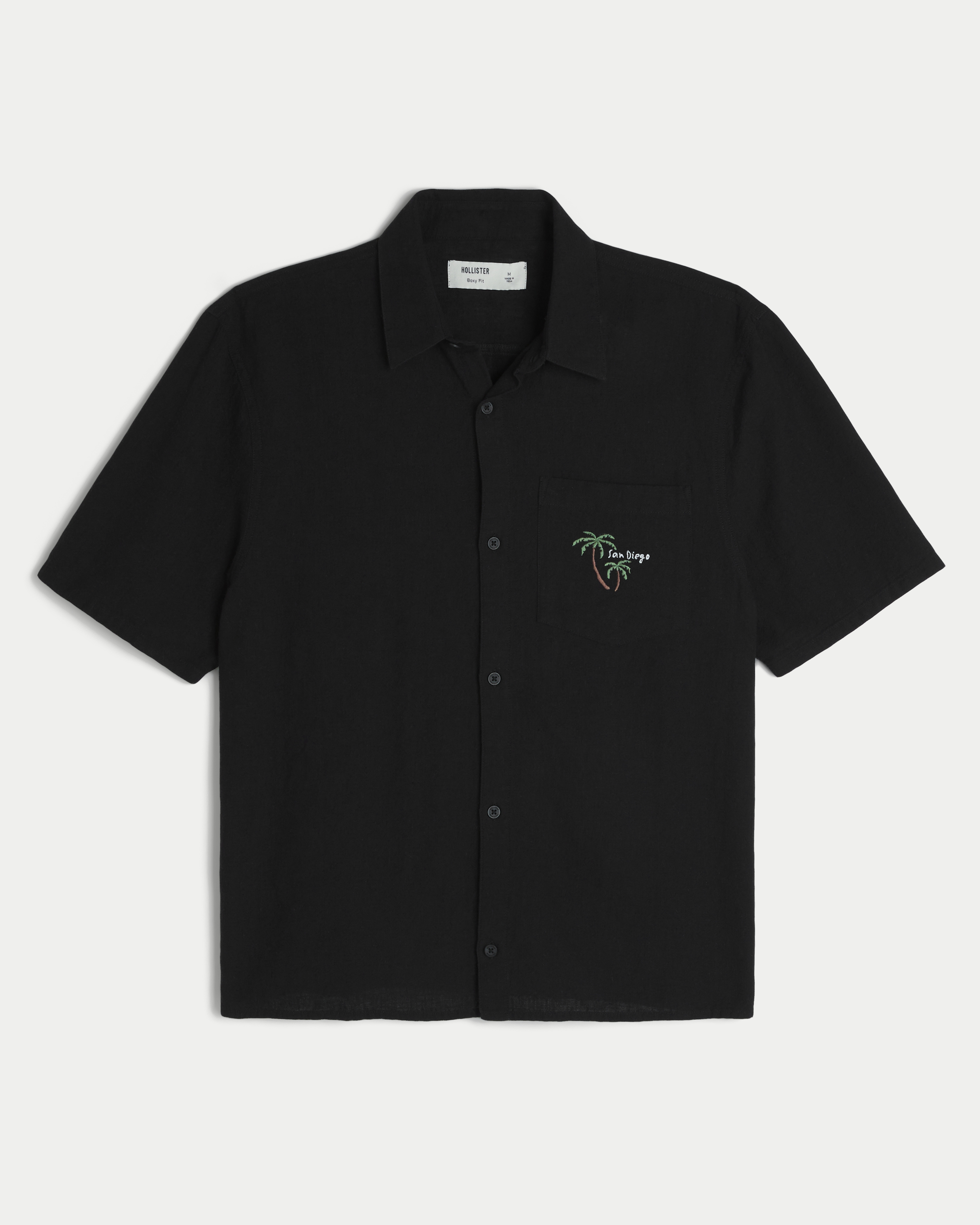 Мужские рубашки Hollister Boxy Linen-Blend Short-Sleeve San Diego Graphic Shirt