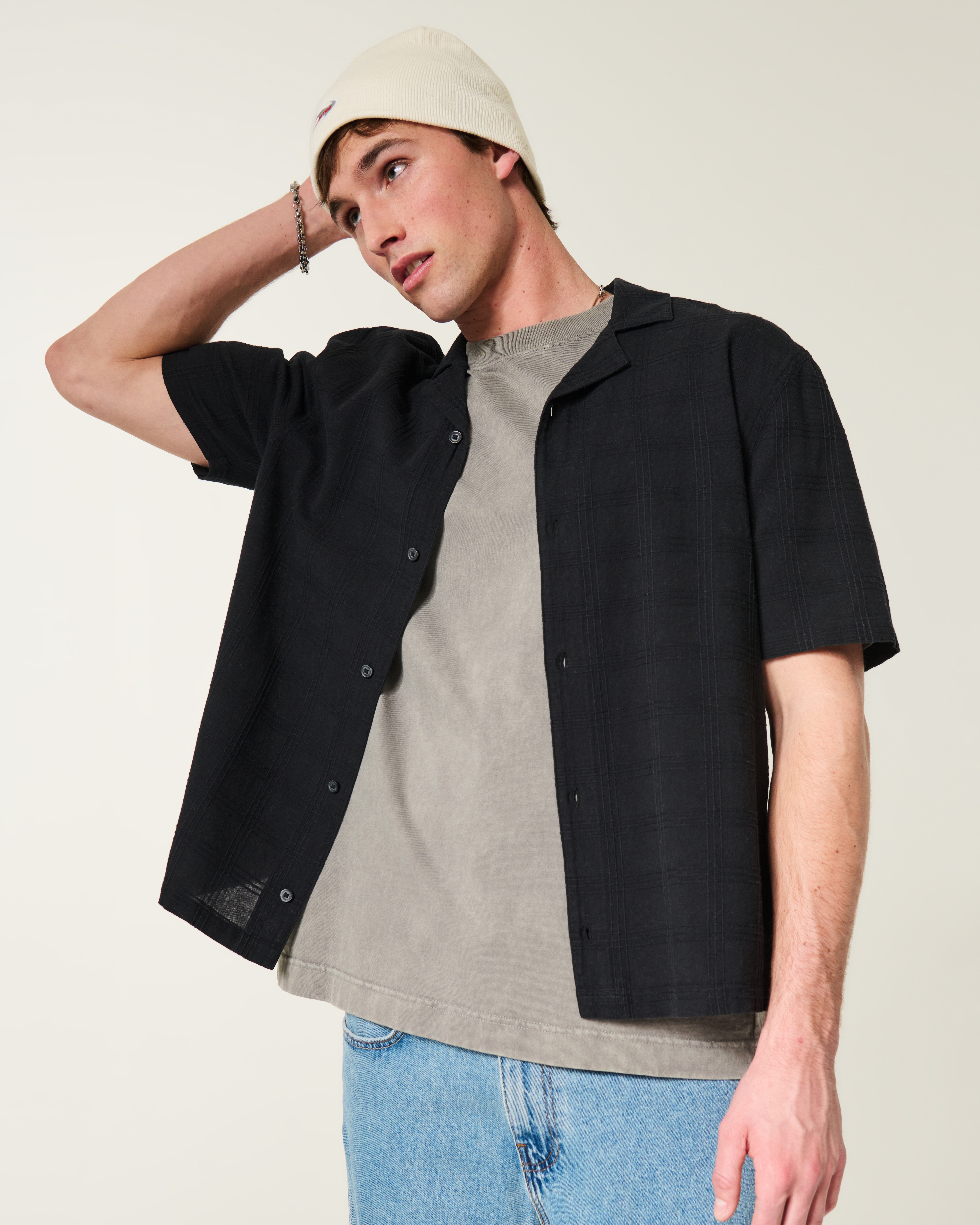 Мужские рубашки Hollister Boxy Textural Short-Sleeve Shirt — фото 2