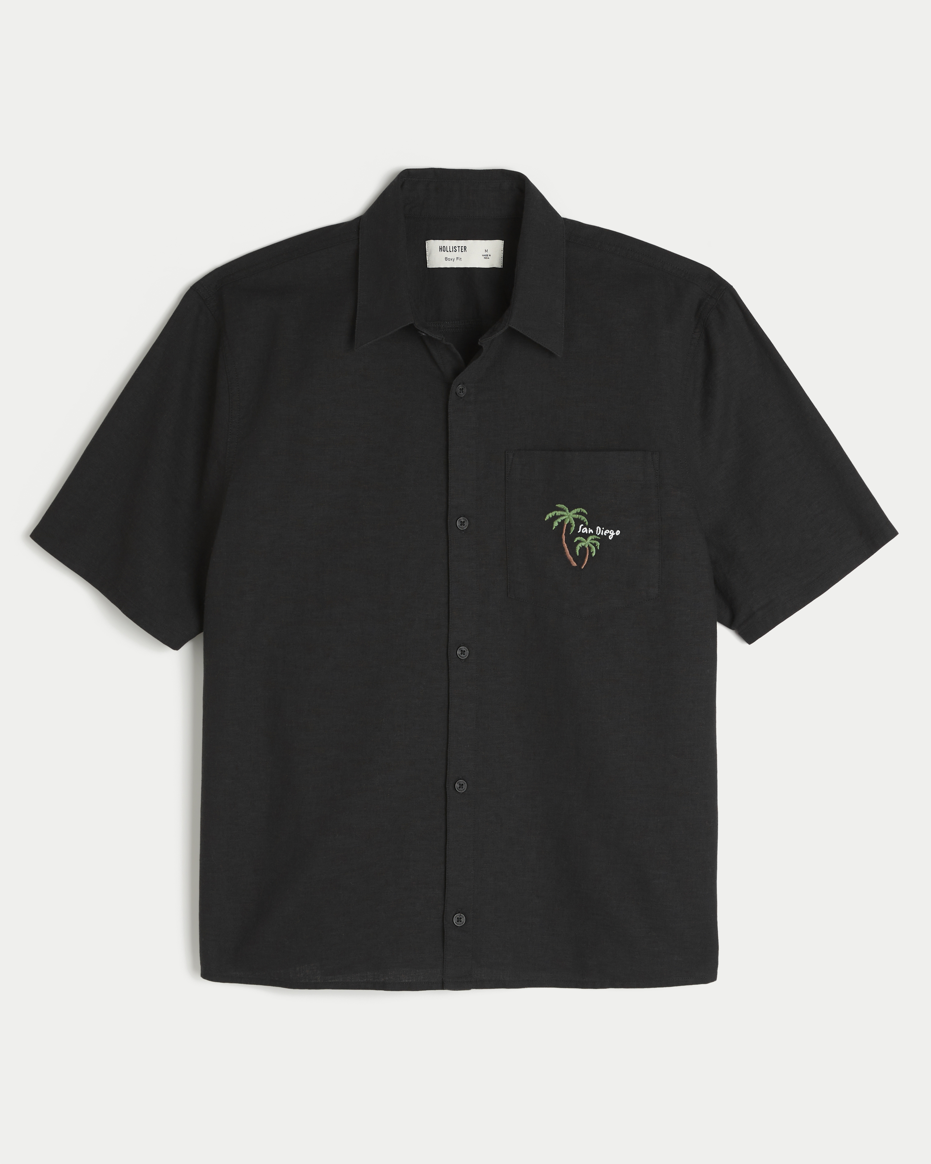 Мужские рубашки Hollister Boxy Short-Sleeve Linen-Blend San Diego Graphic Shirt