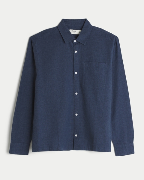Мужские рубашки Hollister Long-Sleeve Linen-Blend Shirt