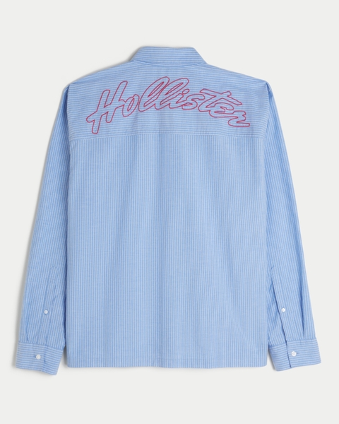 Мужские рубашки Hollister Boxy Poplin Logo Graphic Shirt