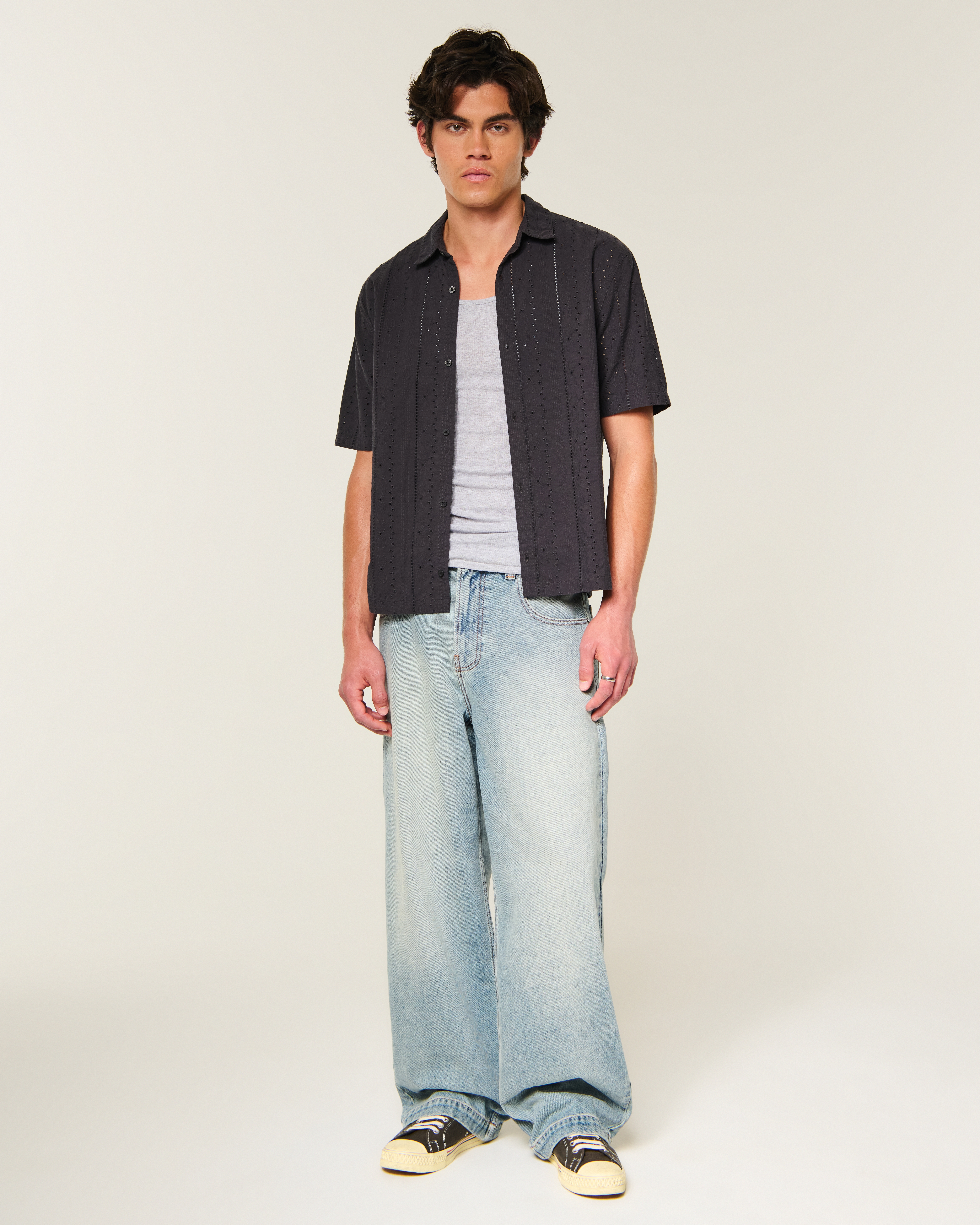 Мужские рубашки Hollister Boxy Short-Sleeve Eyelet Button-Through Shirt — фото 3