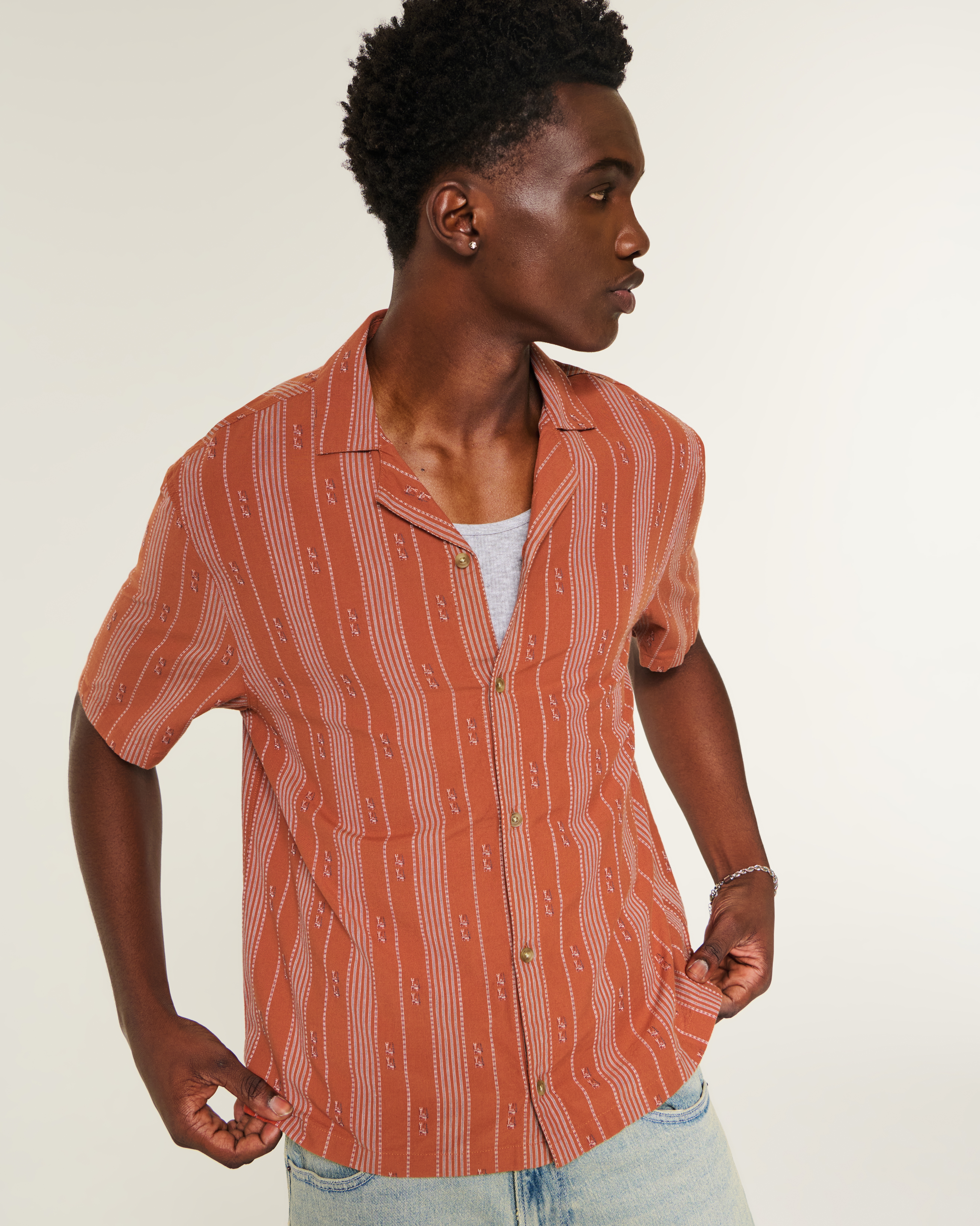 Мужские рубашки Hollister Boxy Cotton Textural Stripe Shirt — фото 3