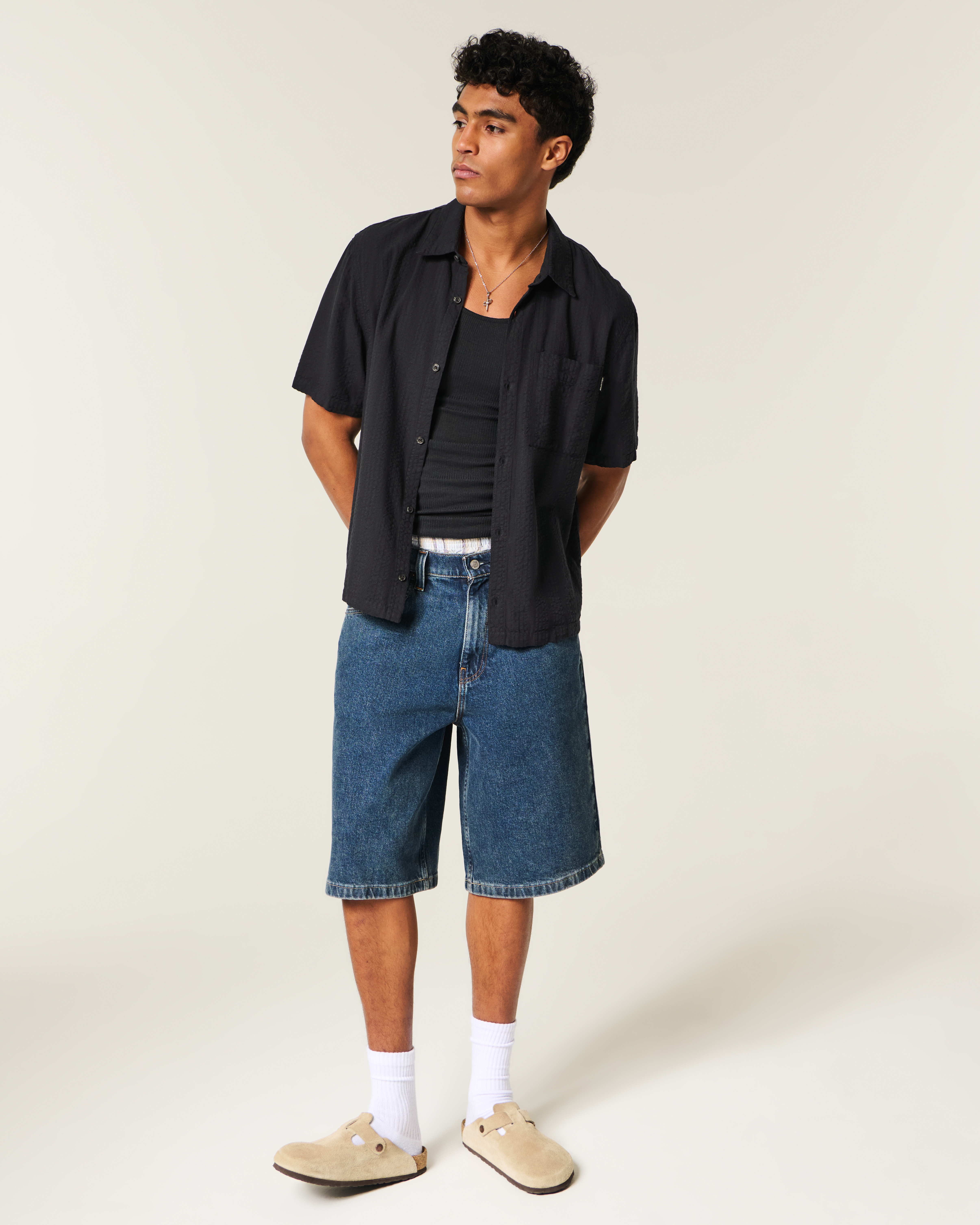 Мужские рубашки Hollister Boxy Short-Sleeve Button-Through Shirt — фото 3