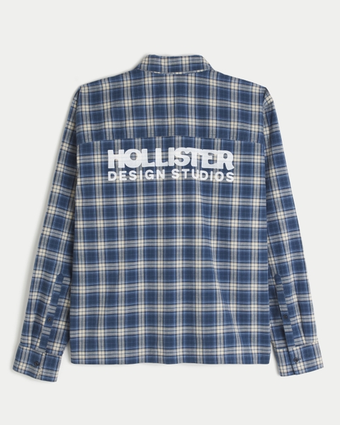 Мужские рубашки Hollister Boxy Poplin Button Front Logo Graphic Shirt