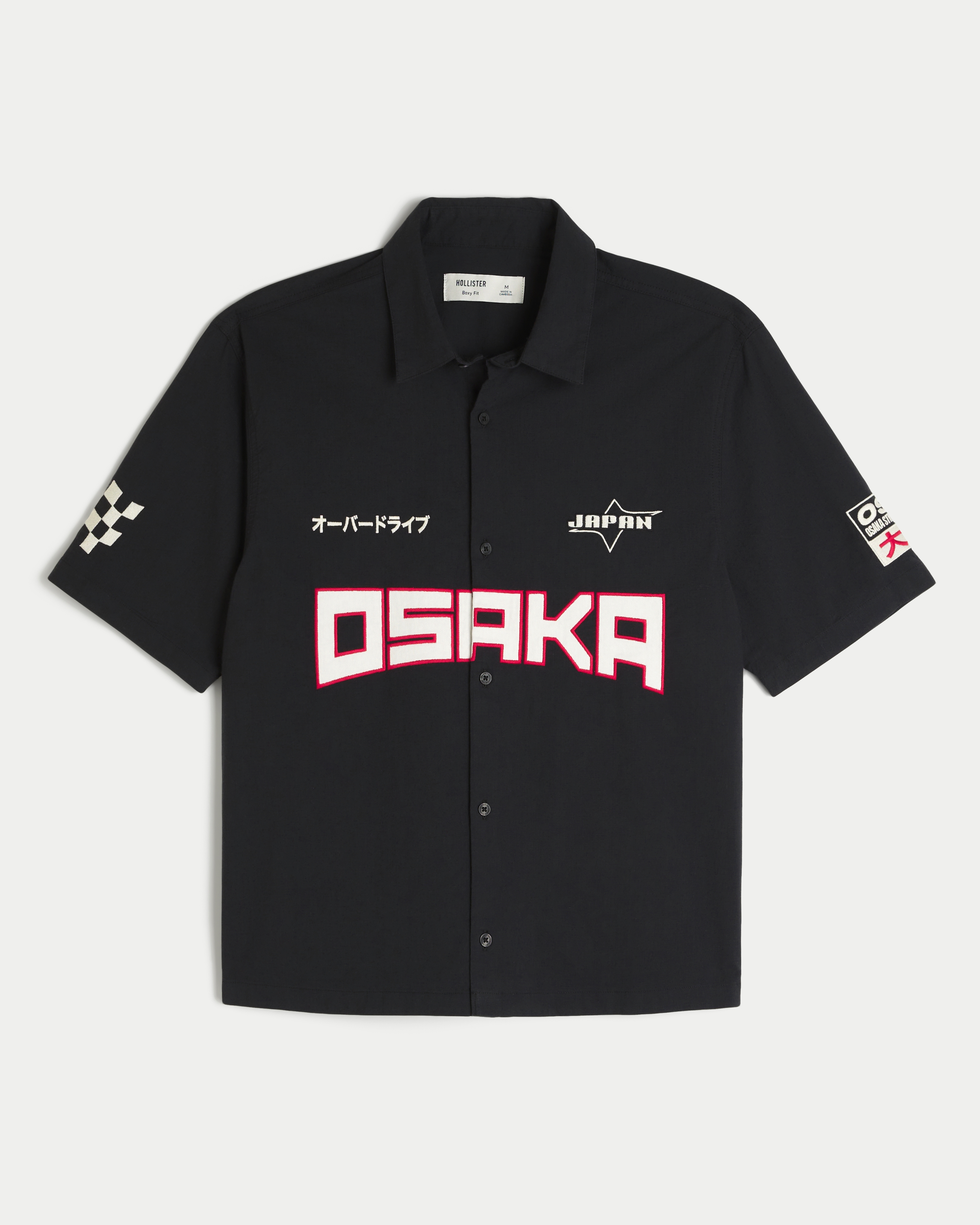 Мужская рубашка Hollister Boxy Honda Graphic Mechanic, цвет: Чёрный