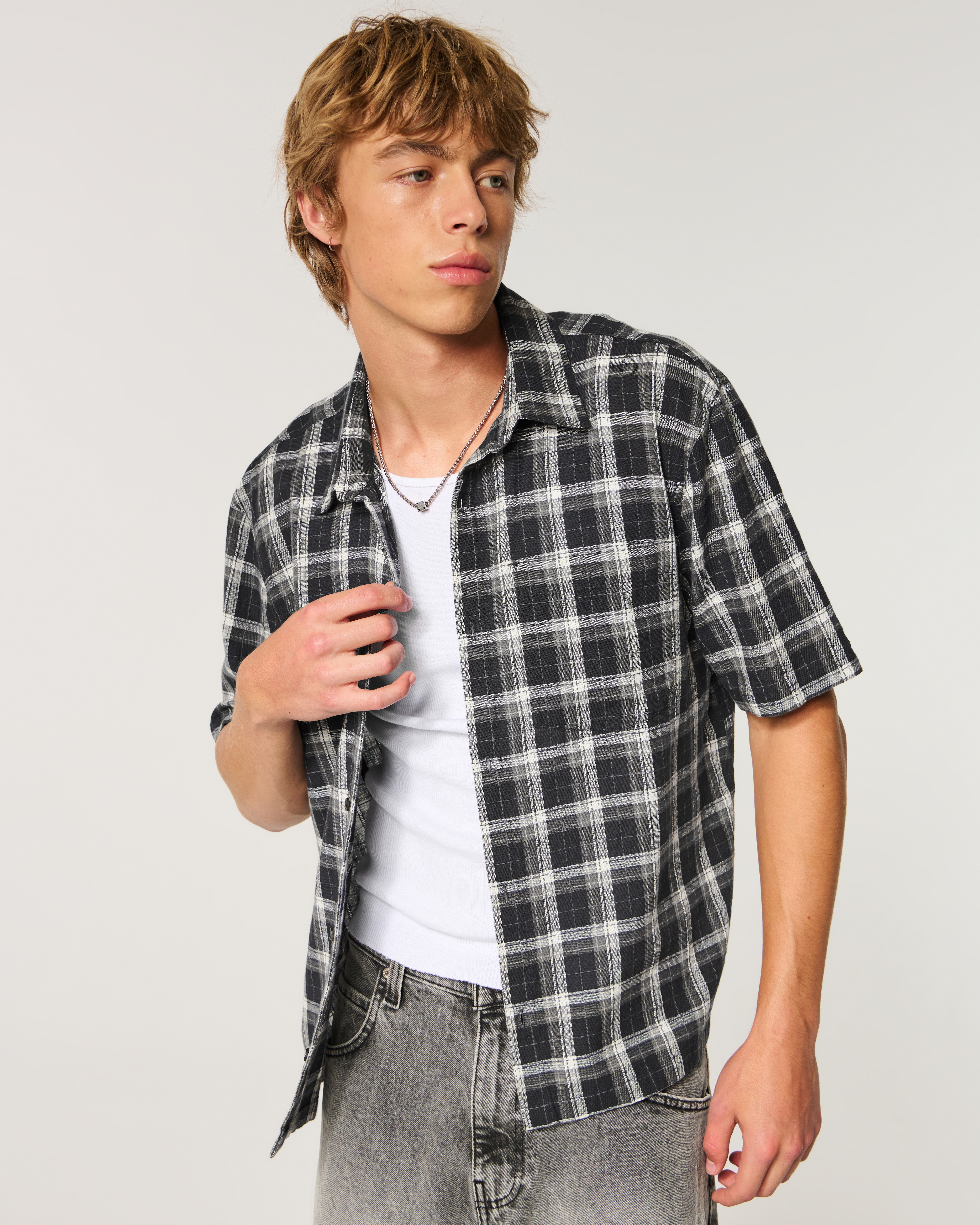 Мужские рубашки Hollister Boxy Short-Sleeve Shirt — фото 3