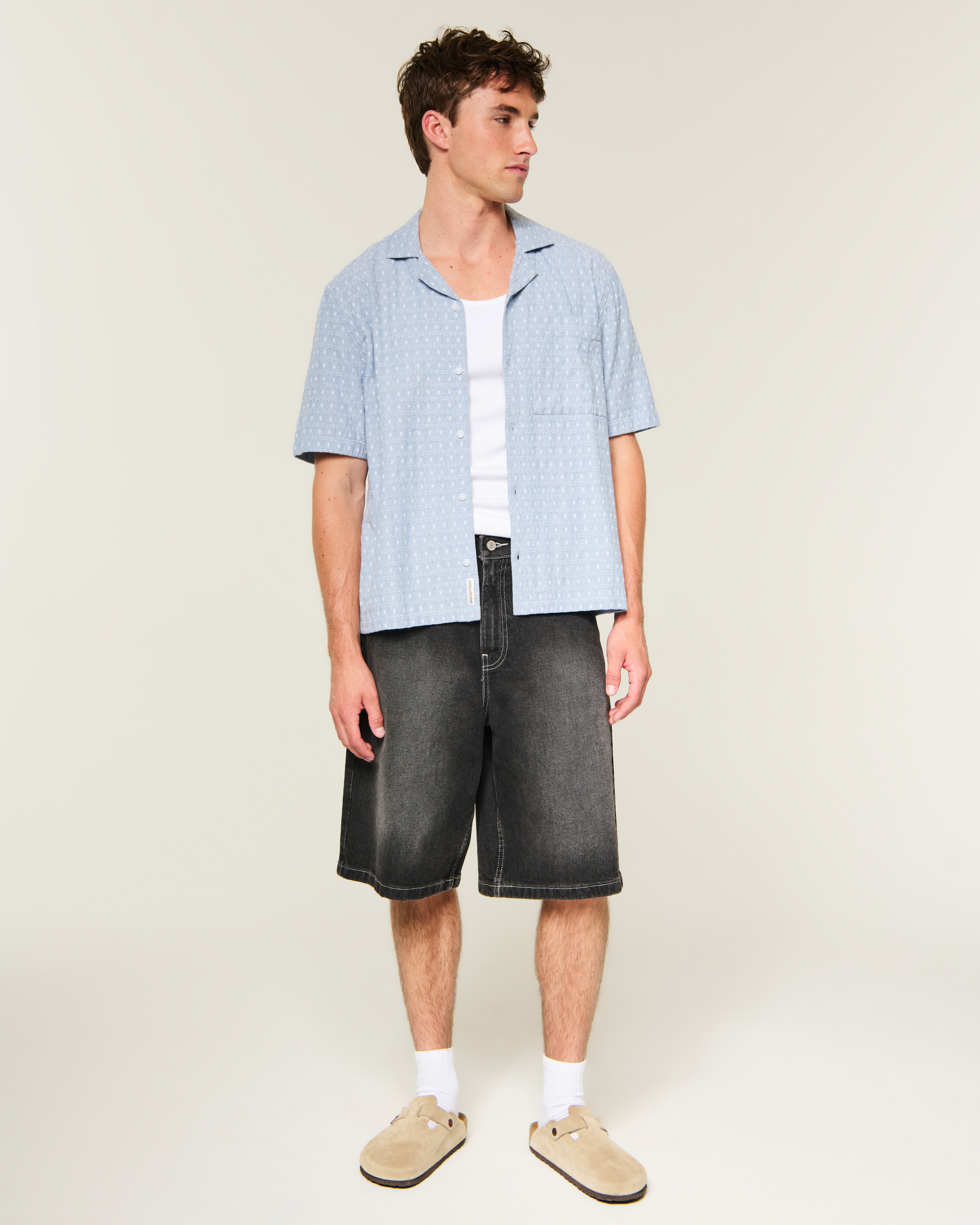 Мужские рубашки Hollister Boxy Short-Sleeve Textured Button-Through Shirt — фото 3