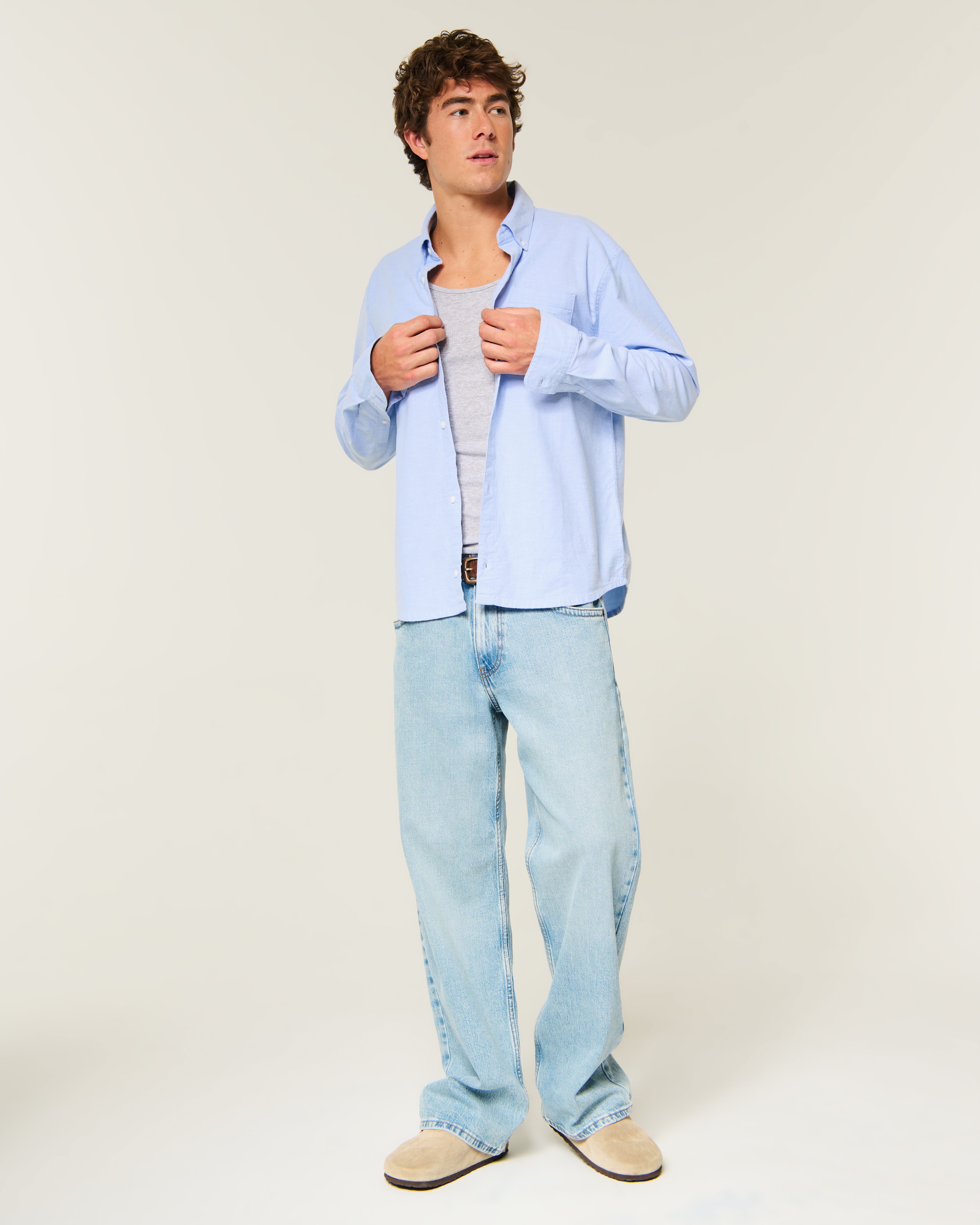 Мужская рубашка Hollister Boxy Oxford, цвет: Светлый синий — фото 3