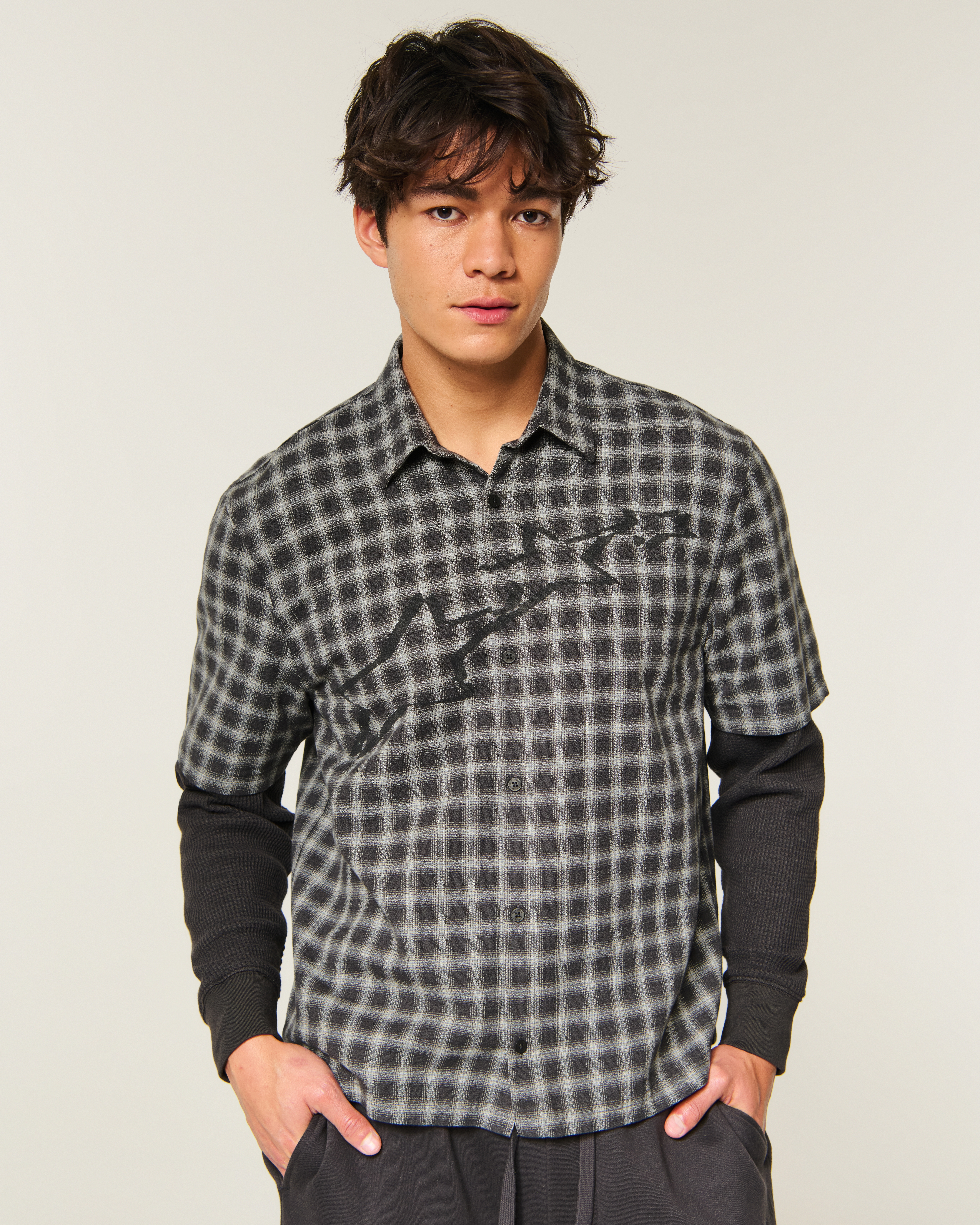 Мужские рубашки Hollister Boxy Thermal Twofer Shirt — фото 2