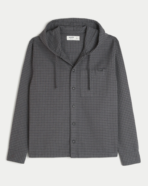 Мужские рубашки Hollister Boxy Hooded Button-Through Flannel Shirt