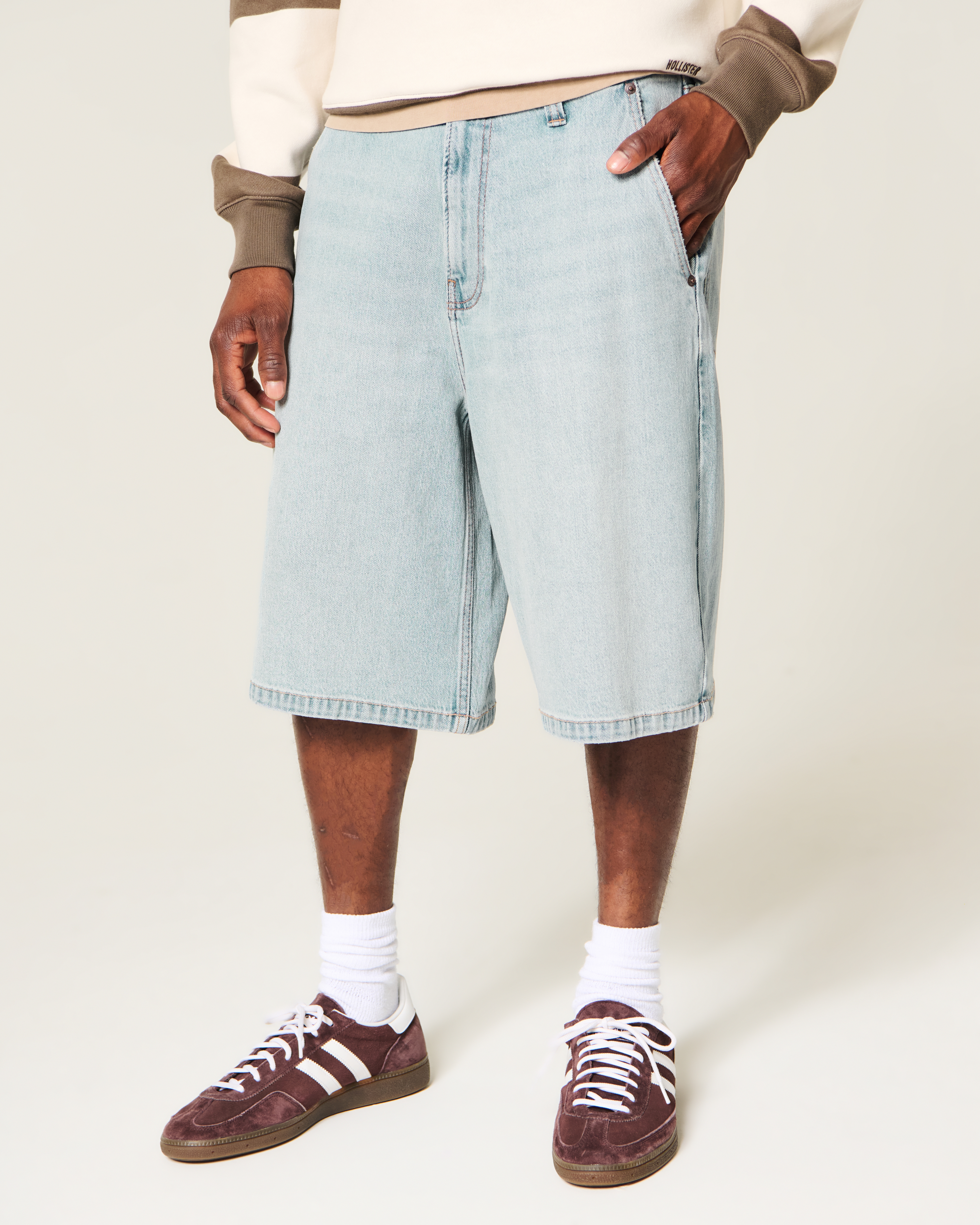 Мужские шорты Hollister Super Baggy Jean, цвет: Светлый — фото 3
