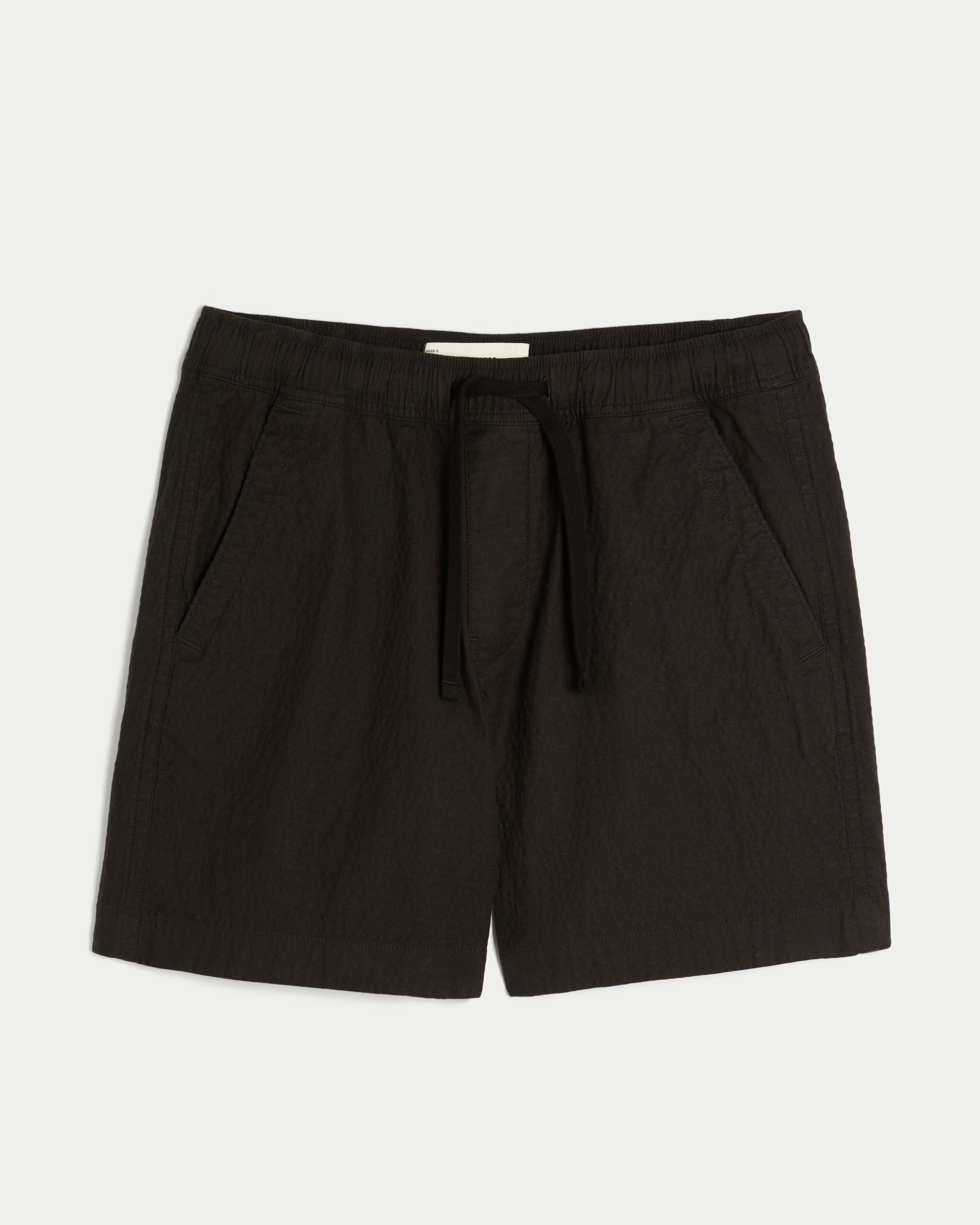 Мужские шорты Hollister Above-the-Knee Seersucker Pull-On, цвет: Чёрный — фото 1