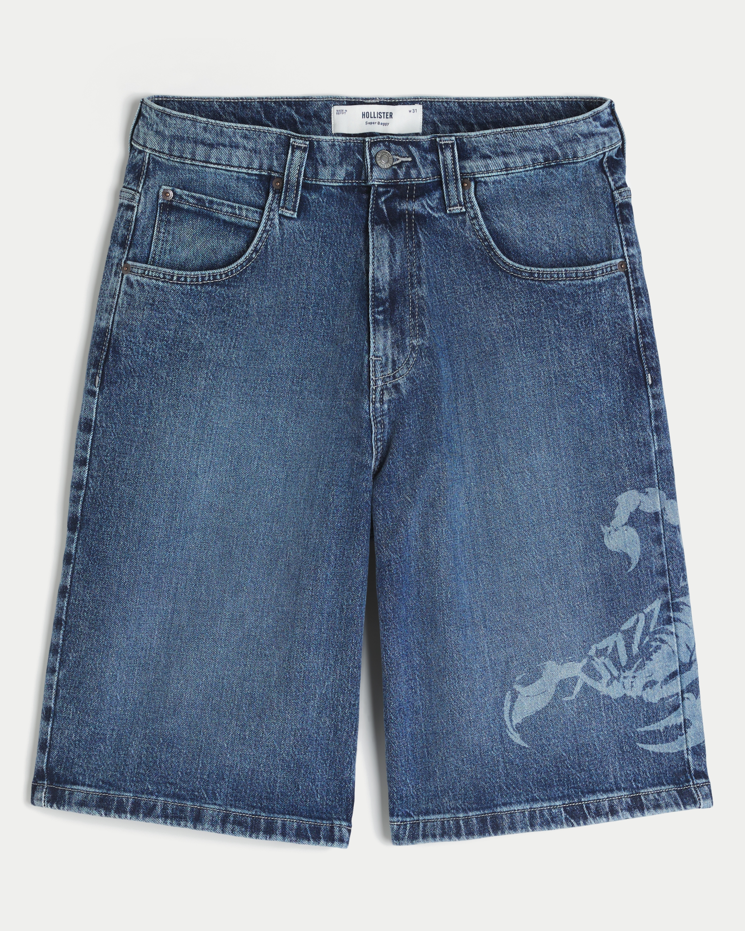 Мужские шорты Hollister Scorpion Graphic Super Baggy Denim Shorts, цвет: Средний — фото 1